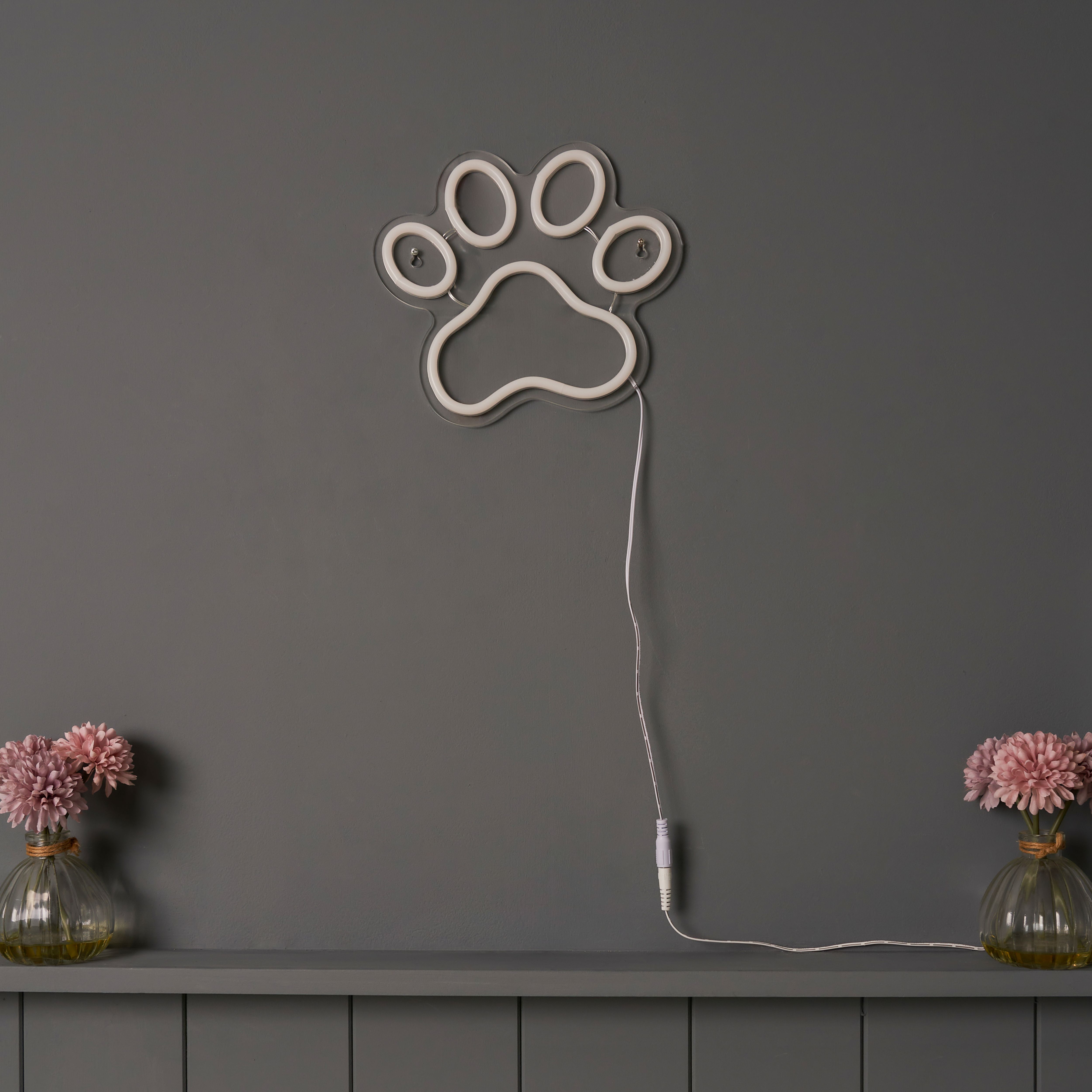 Glow Elkka Paw print Neon Pink Plug-in LED Wall light