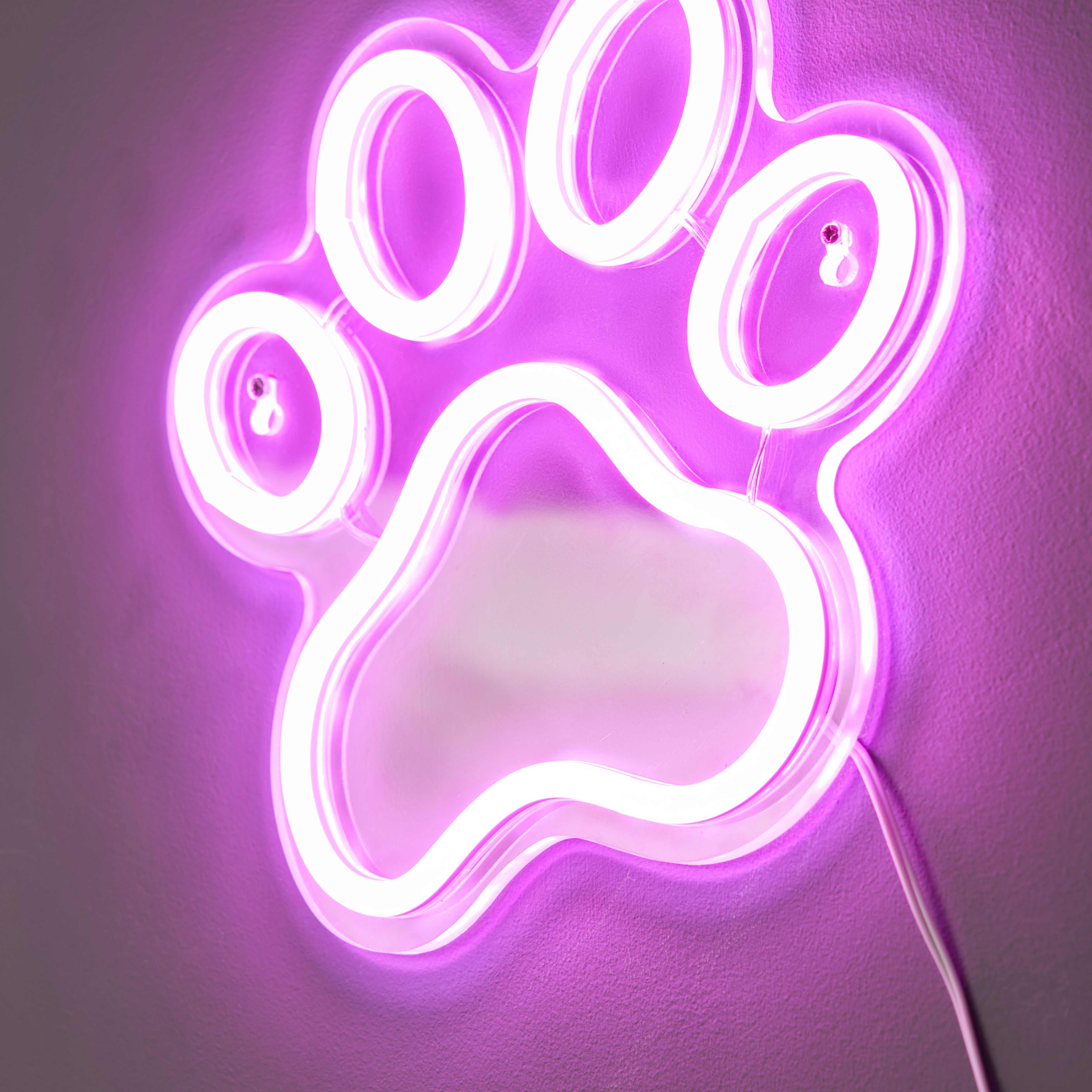 Glow Elkka Paw print Neon Pink Plug-in LED Wall light