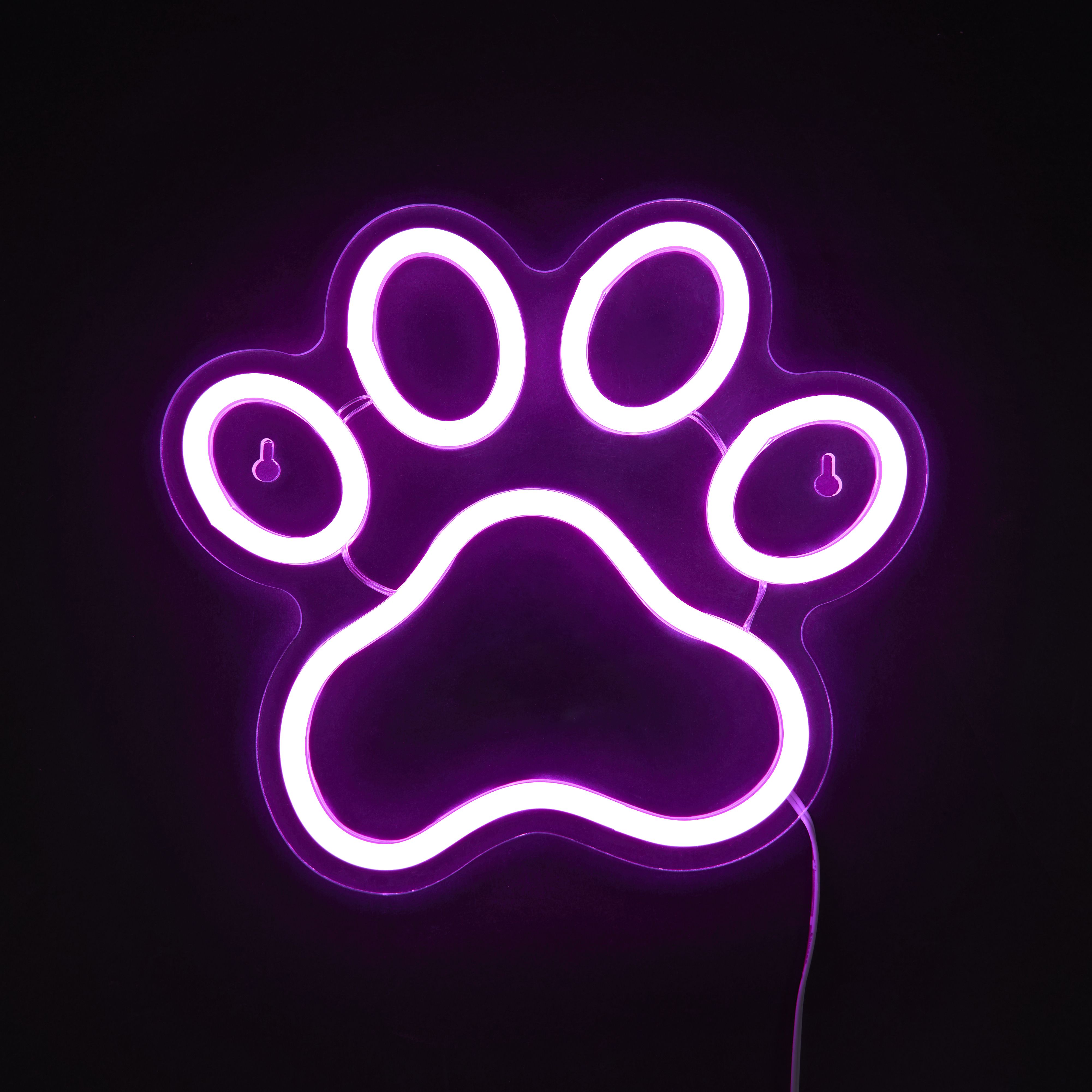 Glow Elkka Paw print Neon Pink Plug-in LED Wall light