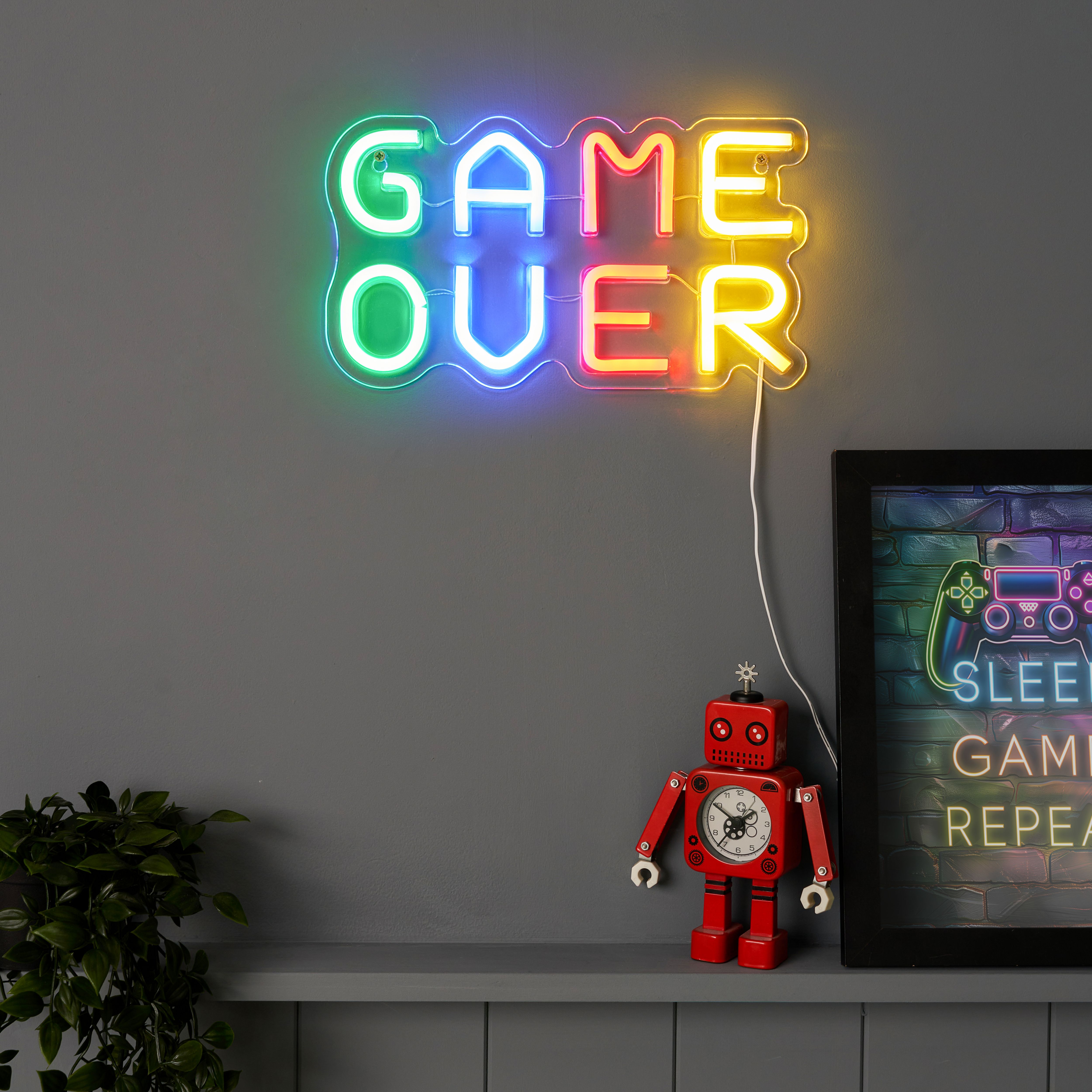 Glow Kasra Game Over Neon Multicoloured Plug-in LED Wall light