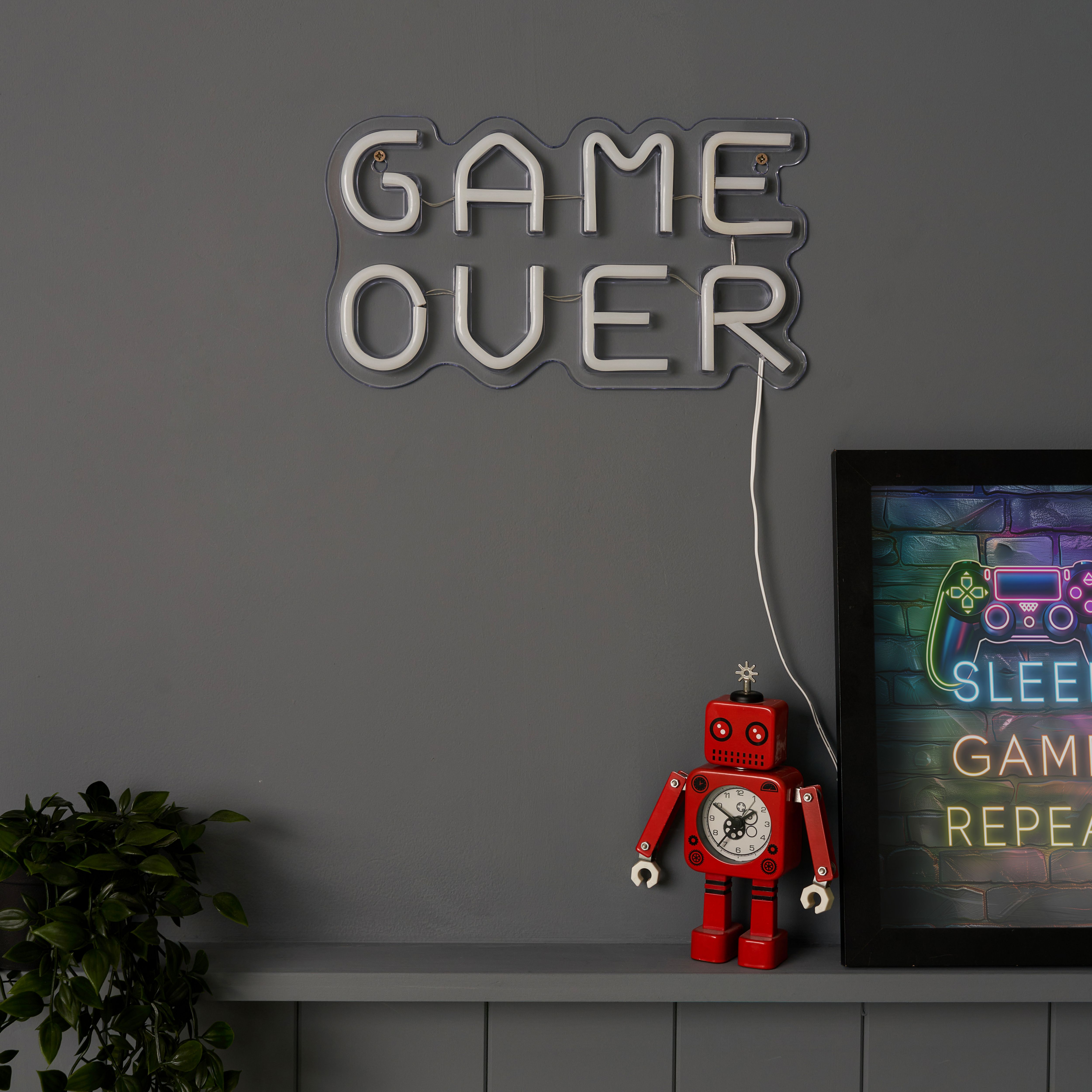 Glow Kasra Game Over Neon Multicoloured Plug-in LED Wall light