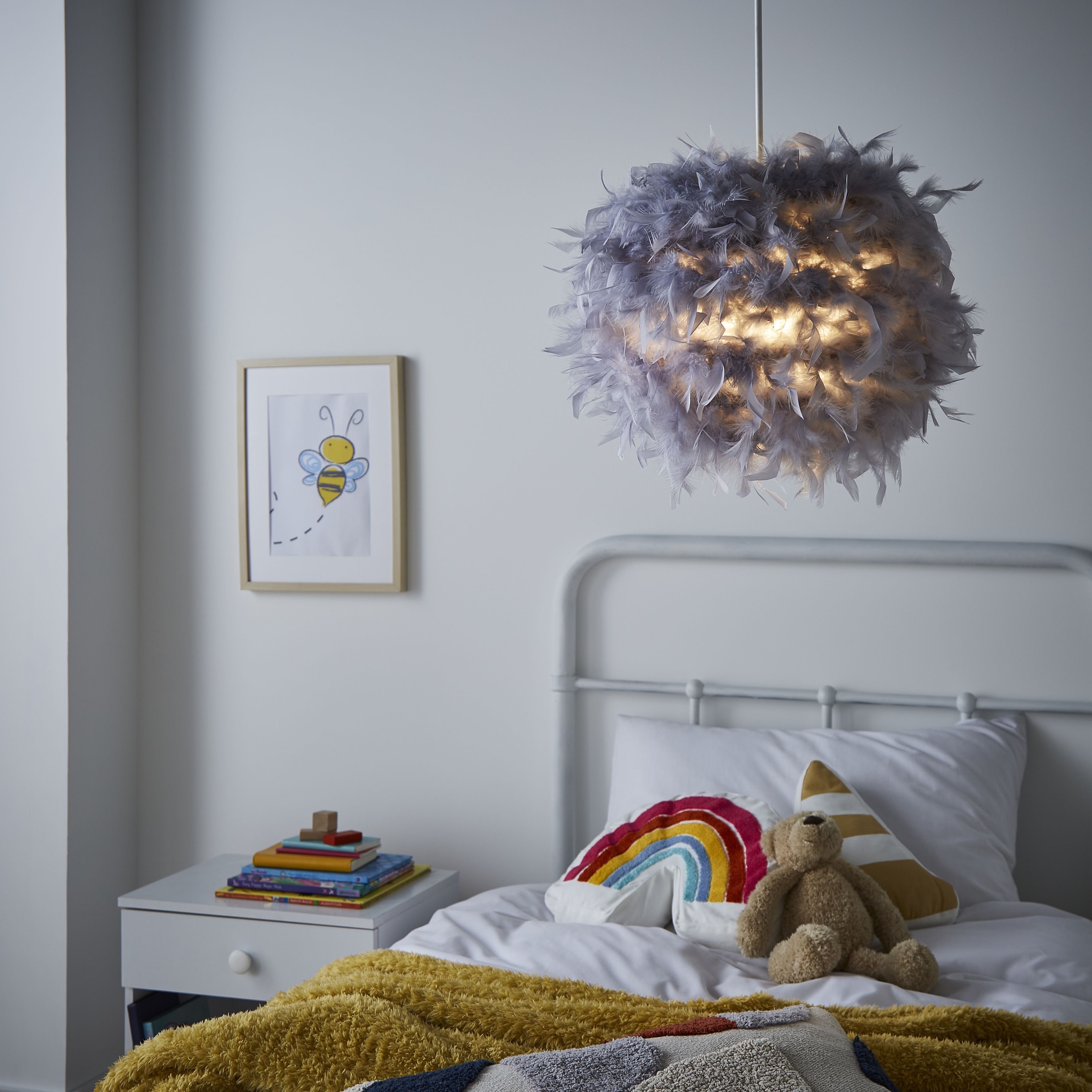 Glow Meira Grey Feather Lamp shade D 40cm