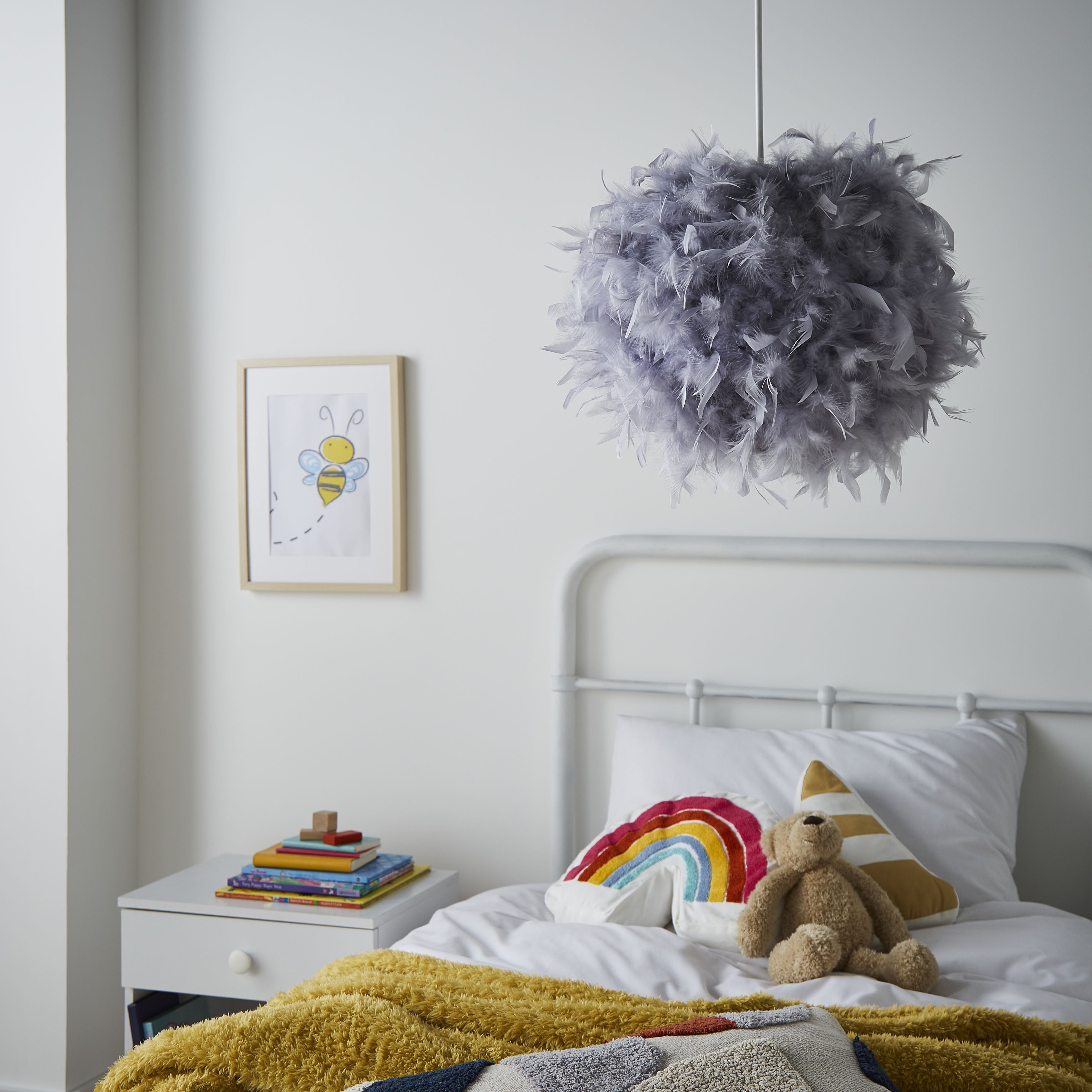 Glow Meira Grey Feather Lamp shade D 40cm