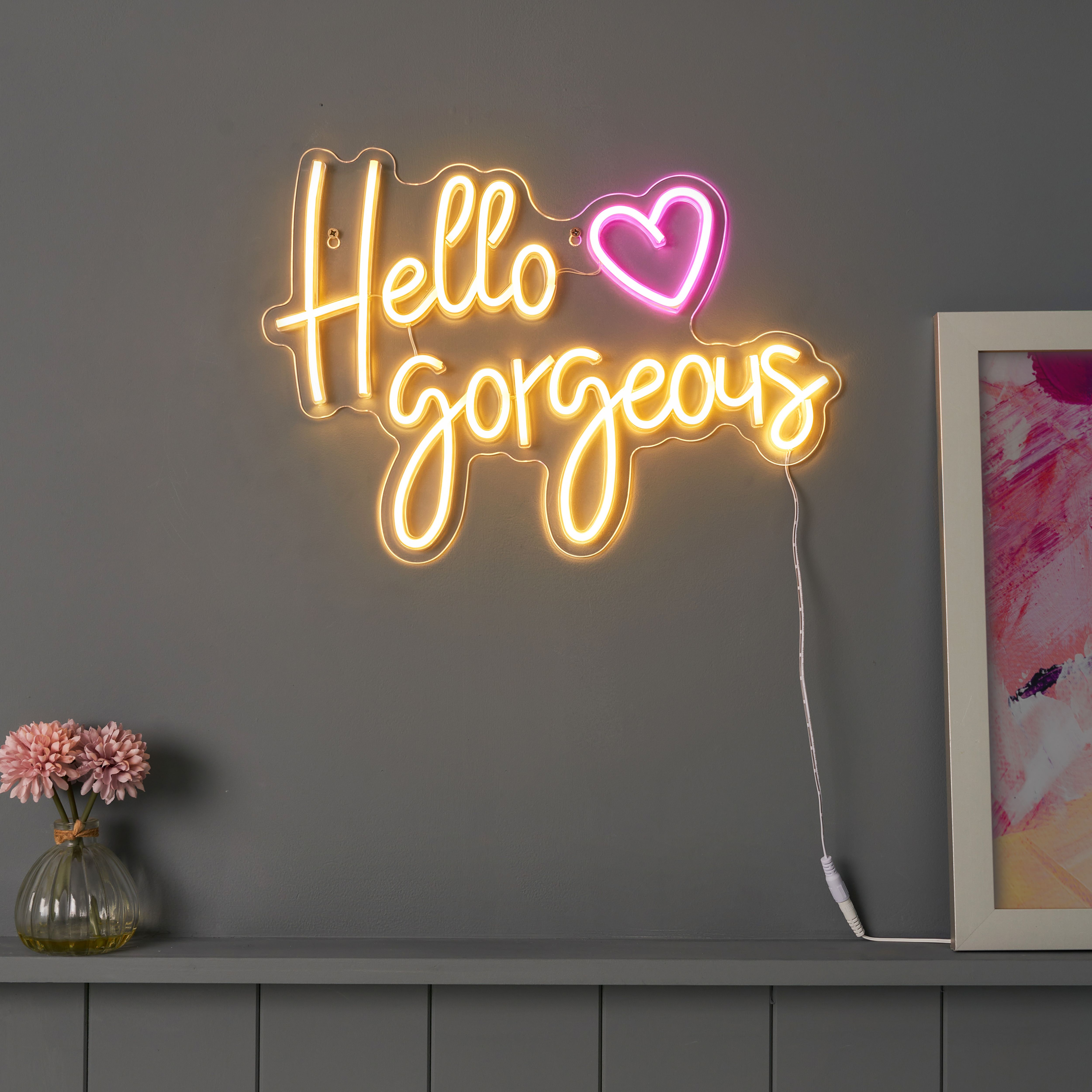 Glow Stylus Hello Gorgeous Neon White & Pink Plug-in LED Wall light