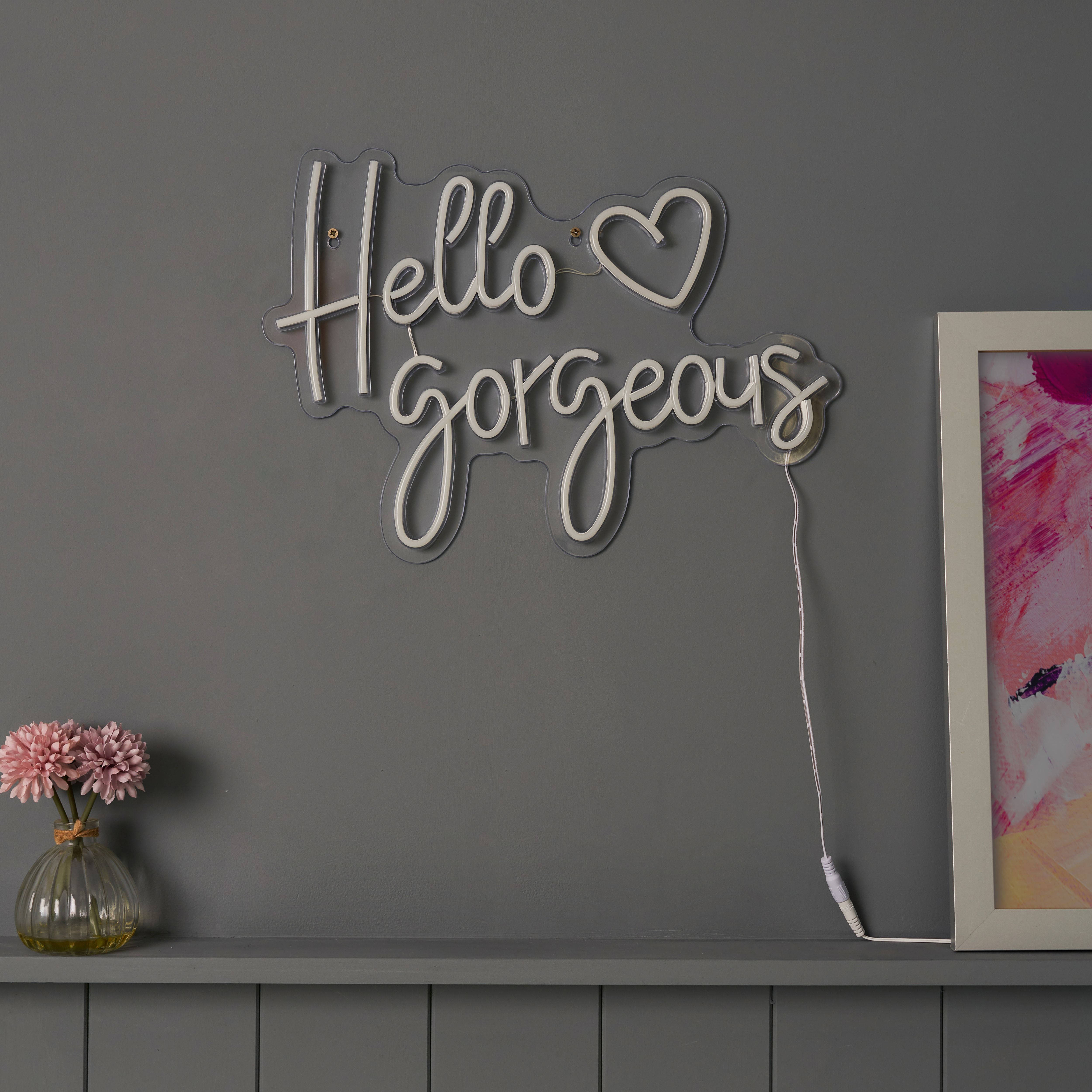 Glow Stylus Hello Gorgeous Neon White & Pink Plug-in LED Wall light