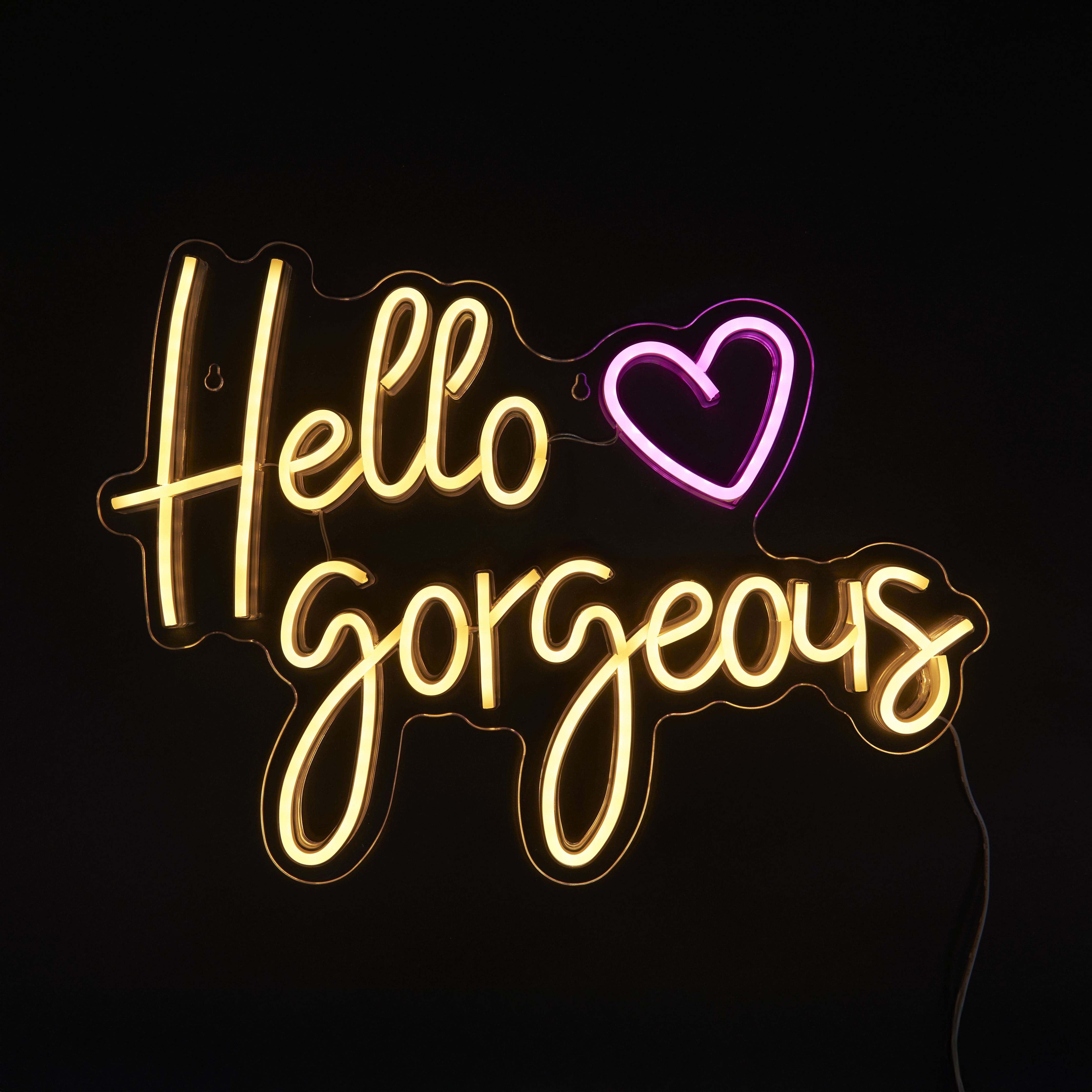 Glow Stylus Hello Gorgeous Neon White & Pink Plug-in LED Wall light