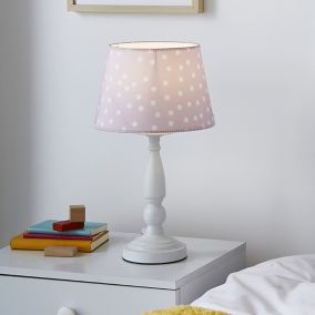 Glow Thea Spindle Printed White Wood effect Circular Table lamp