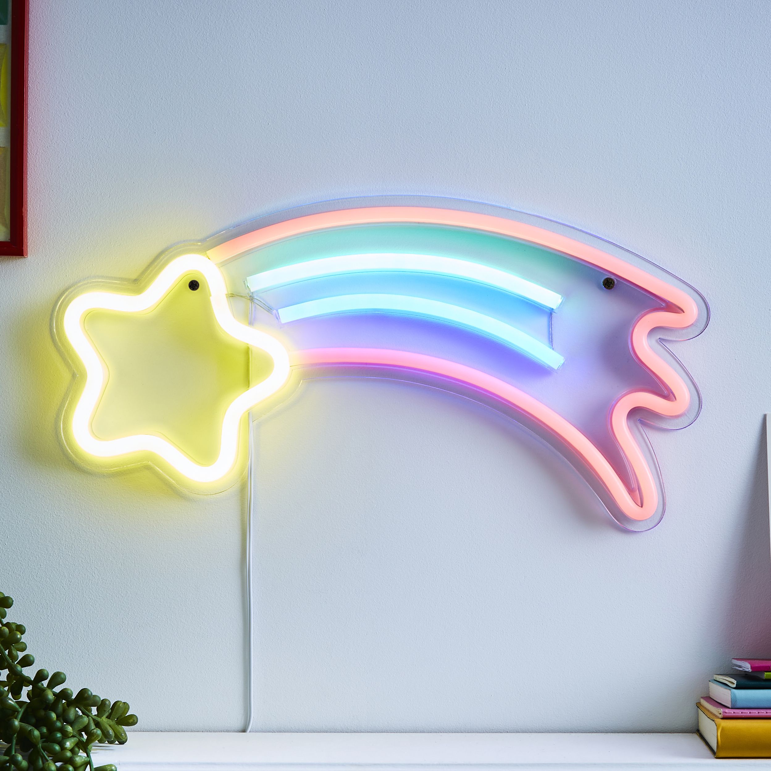 Glow Zain Neon shooting star Matt Multicolour Wired LED Wall light