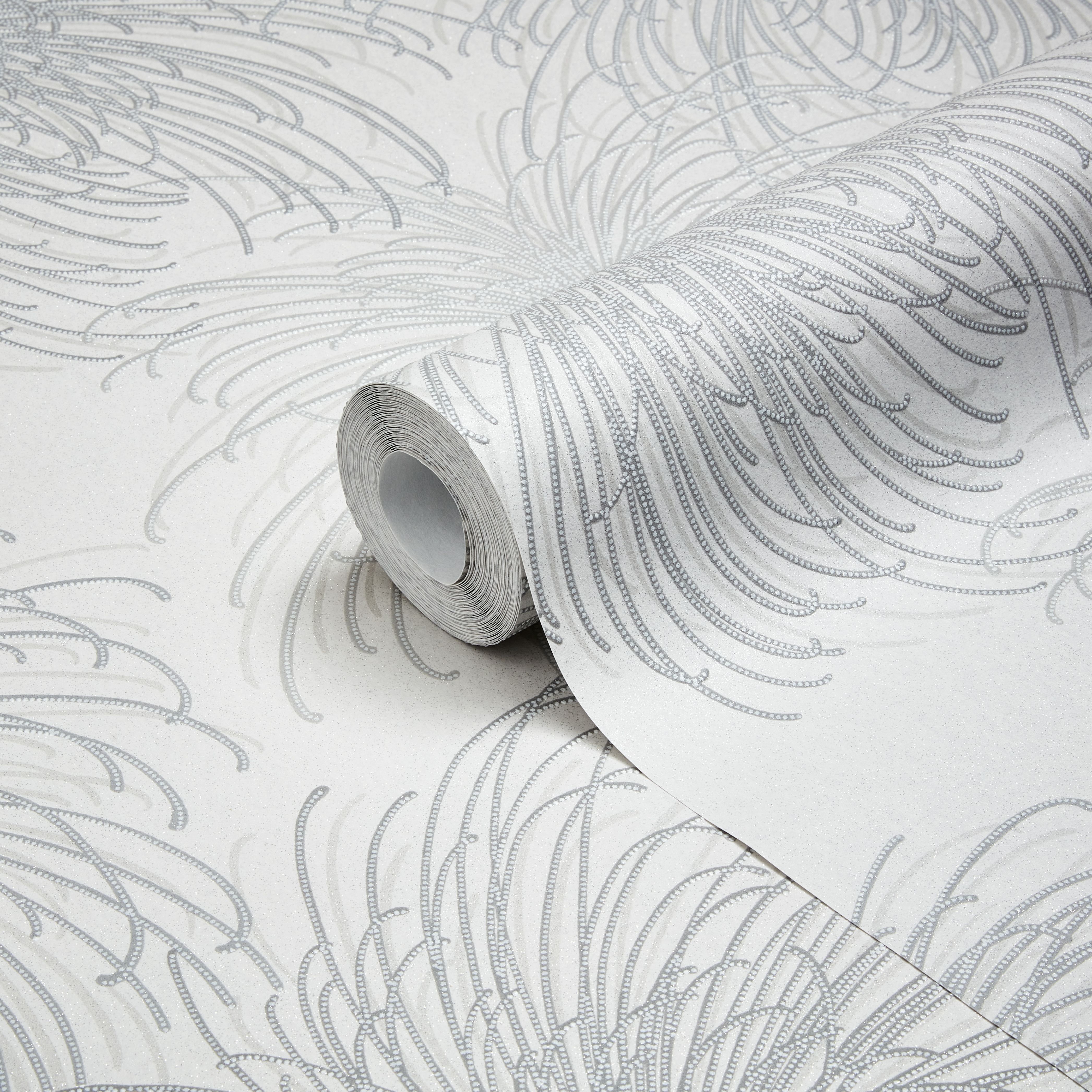 Gold Cosmo Grey Glitter effect Floral Textured Wallpaper DIY at B&Q