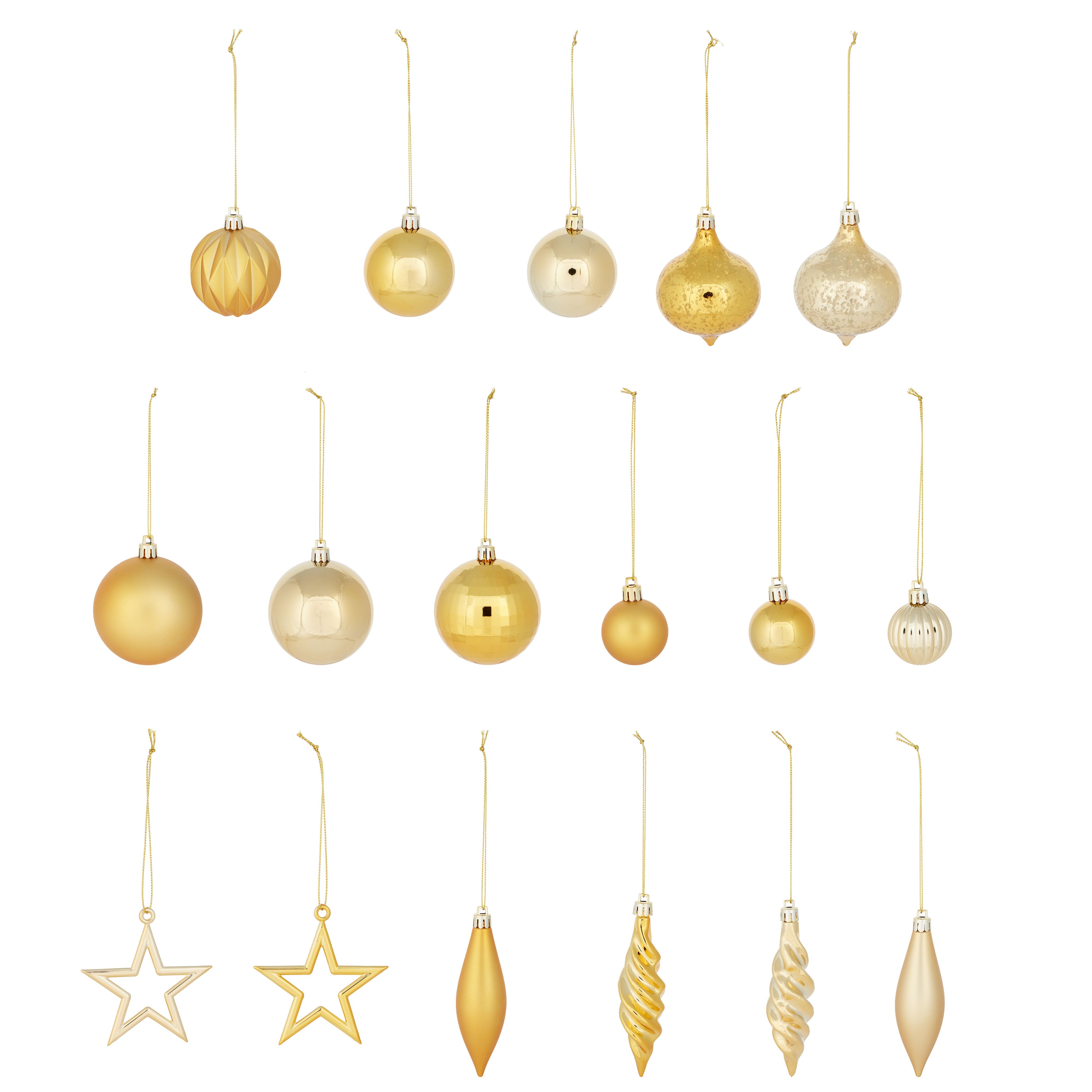 Gold effect Plastic Hanging decoration set, Pack of 40