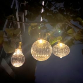 Gold effect Solar-powered Integrated LED Outdoor Hanging lantern, Set of 3