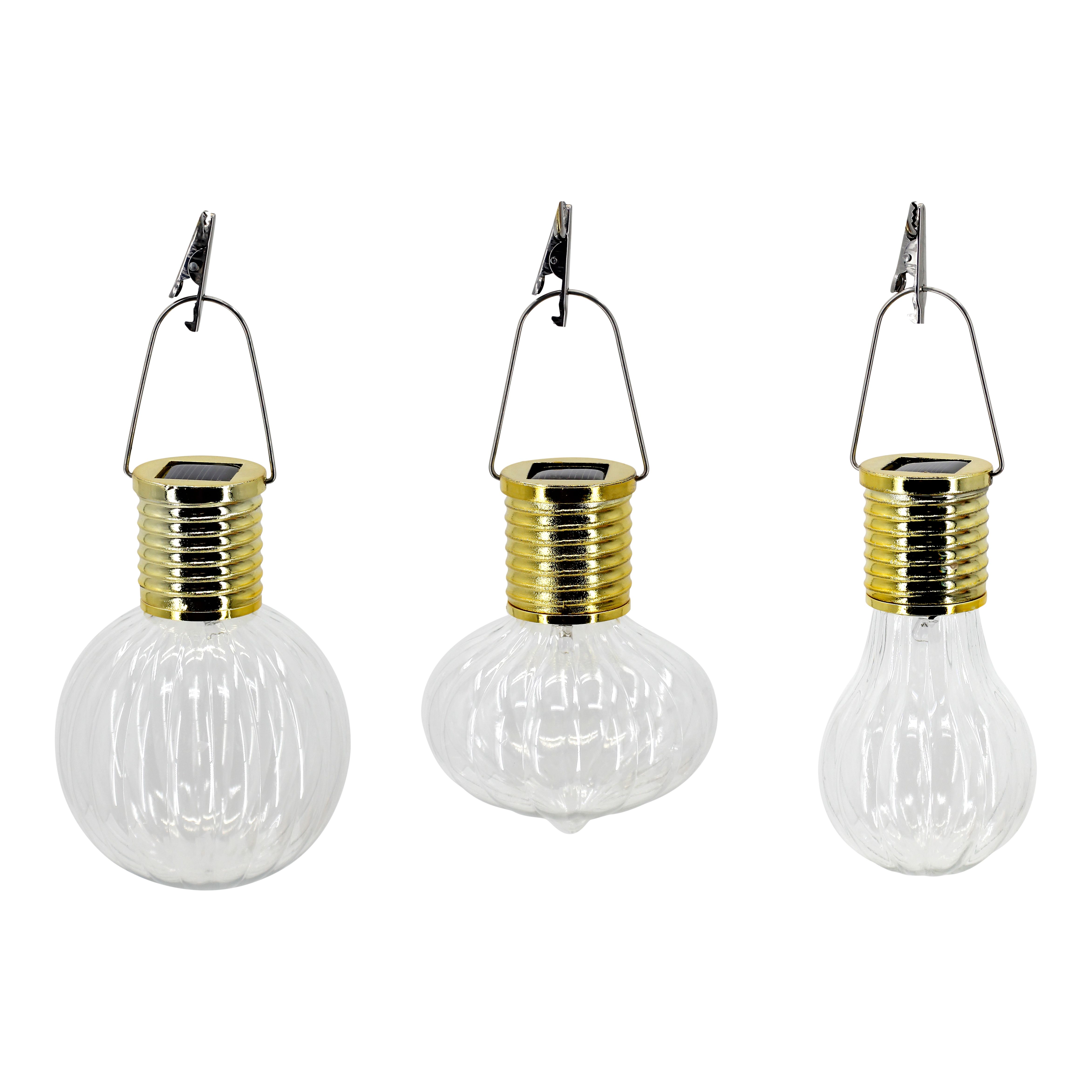 Gold effect Solar-powered Integrated LED Outdoor Hanging lantern, Set of 3