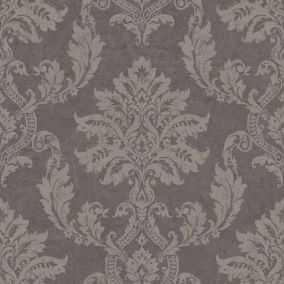 Gold Etch Charcoal Damask Gold effect Embossed Wallpaper