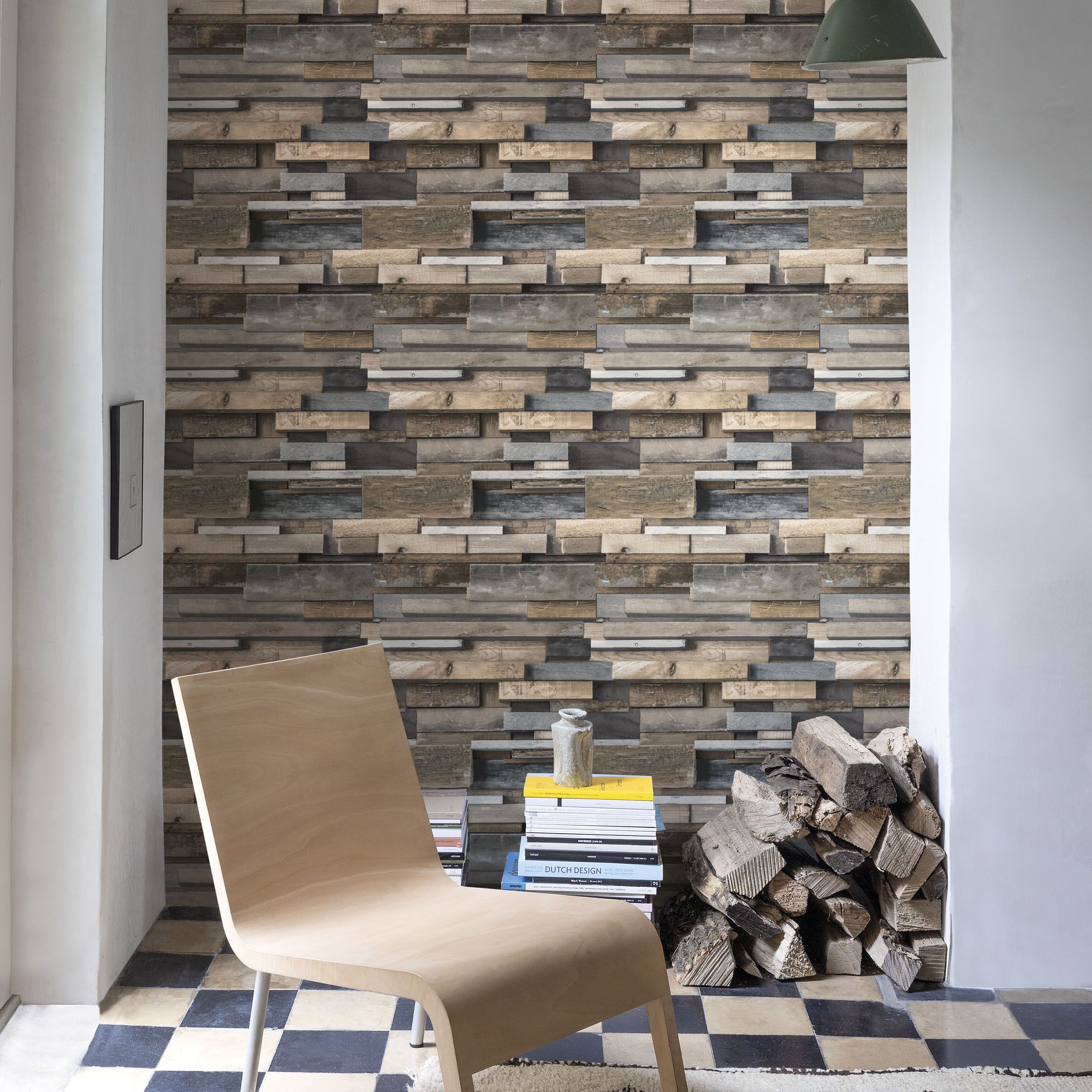 Gold Faux wall Wood effect Embossed Wallpaper