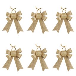 Gold Glitter effect Bow Decoration, Pack of 6