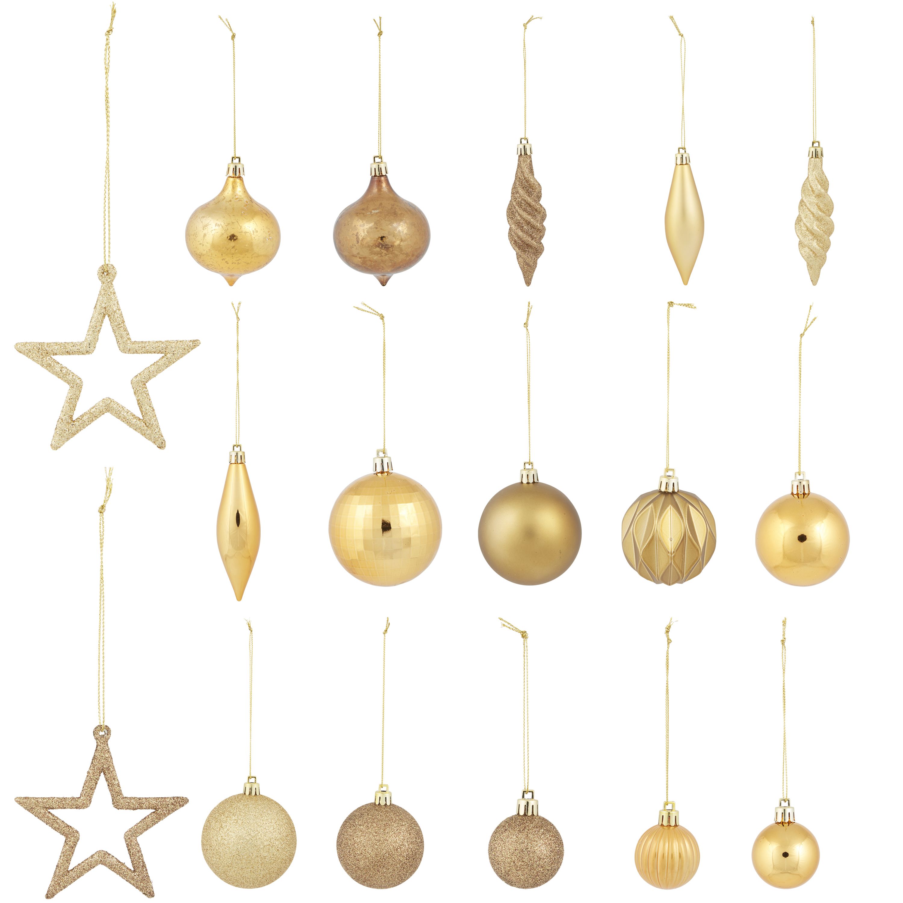 Gold Glitter effect Plastic Hanging decoration set, Set of 40 | DIY at B&amp;Q