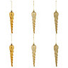 Gold Glitter effect Plastic Icicle Bauble, Set of 6