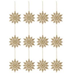 Gold Glitter effect Snowflake Decoration, Set of 12