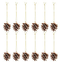Gold Glitter effect Wood Pine cone Decoration, Set of 12