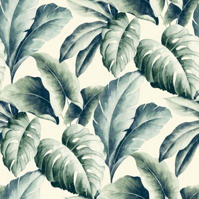 Gold Green Palm leaf Embossed Wallpaper