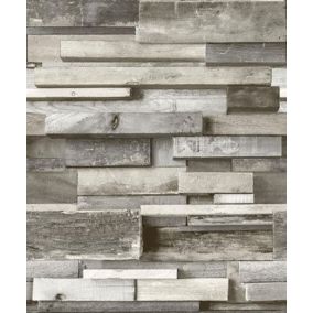 Gold Horizontal wood Grey Faux wall Wood effect Embossed Wallpaper