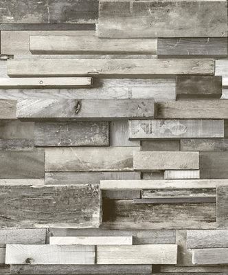 Gold Horizontal wood Grey Wood effect Faux wall Embossed Wallpaper ...