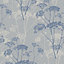 Gold Ophelia Blue Organic Glitter effect Embossed Wallpaper