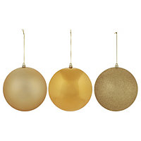 Gold Plastic Christmas bauble set, Set of 3