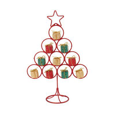 Gold & red Glitter effect Plastic Indoor Wire Table top tree
