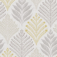 Gold Rowan Grey & yellow Leaf Glitter effect Wallpaper