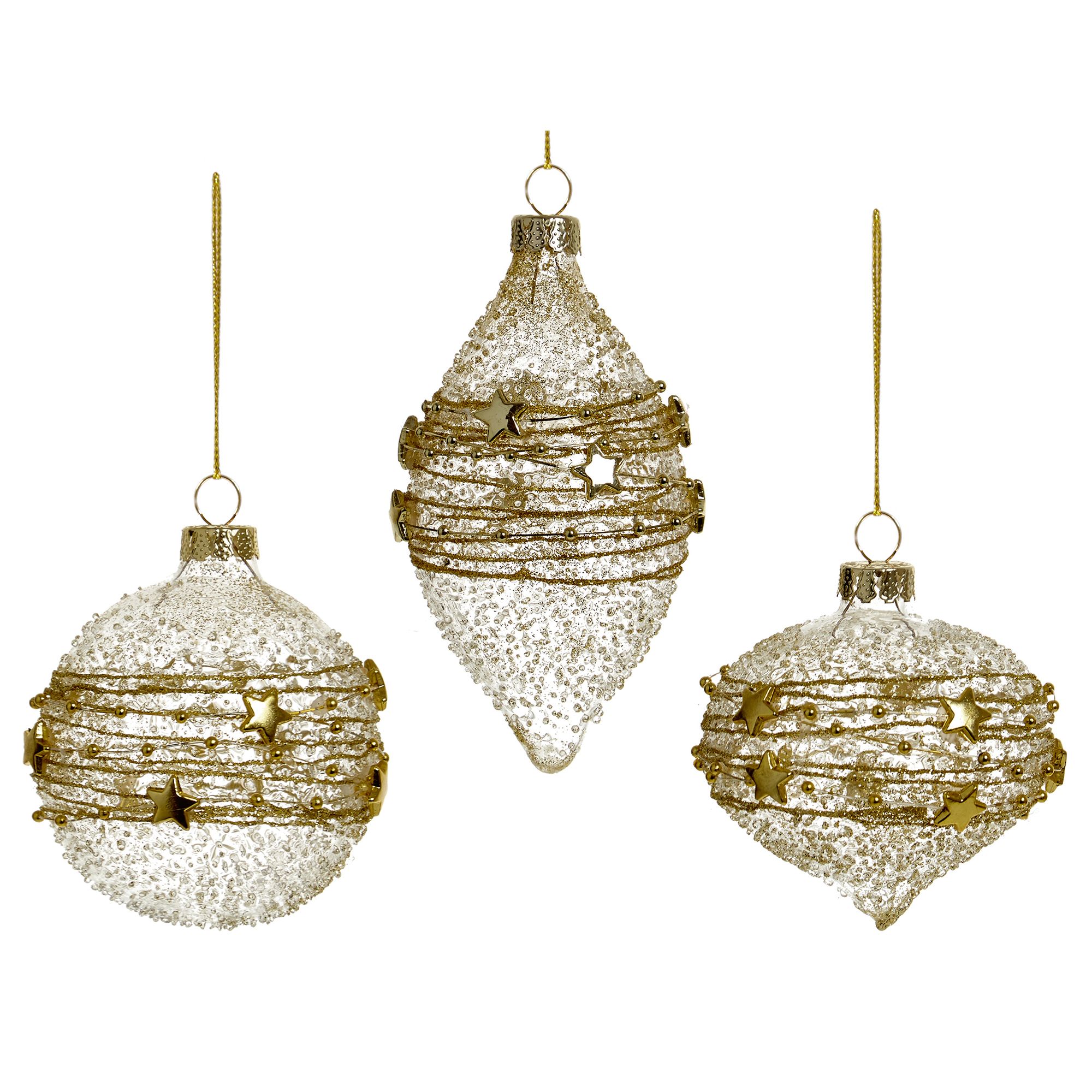 Gold Smooth Gold effect Decorated Glass Round Bauble (D) 80mm
