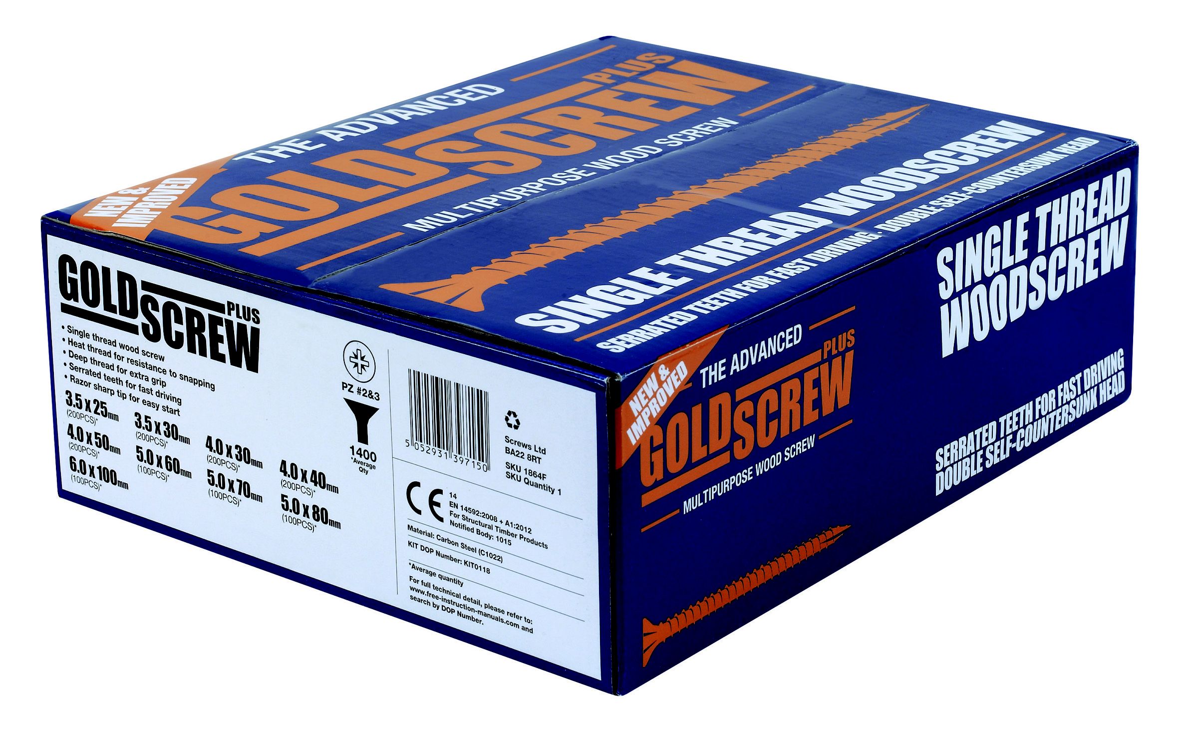Goldscrew Plus Double self-countersunk Zinc-plated Carbon steel Screws trade case, Pack of 1400