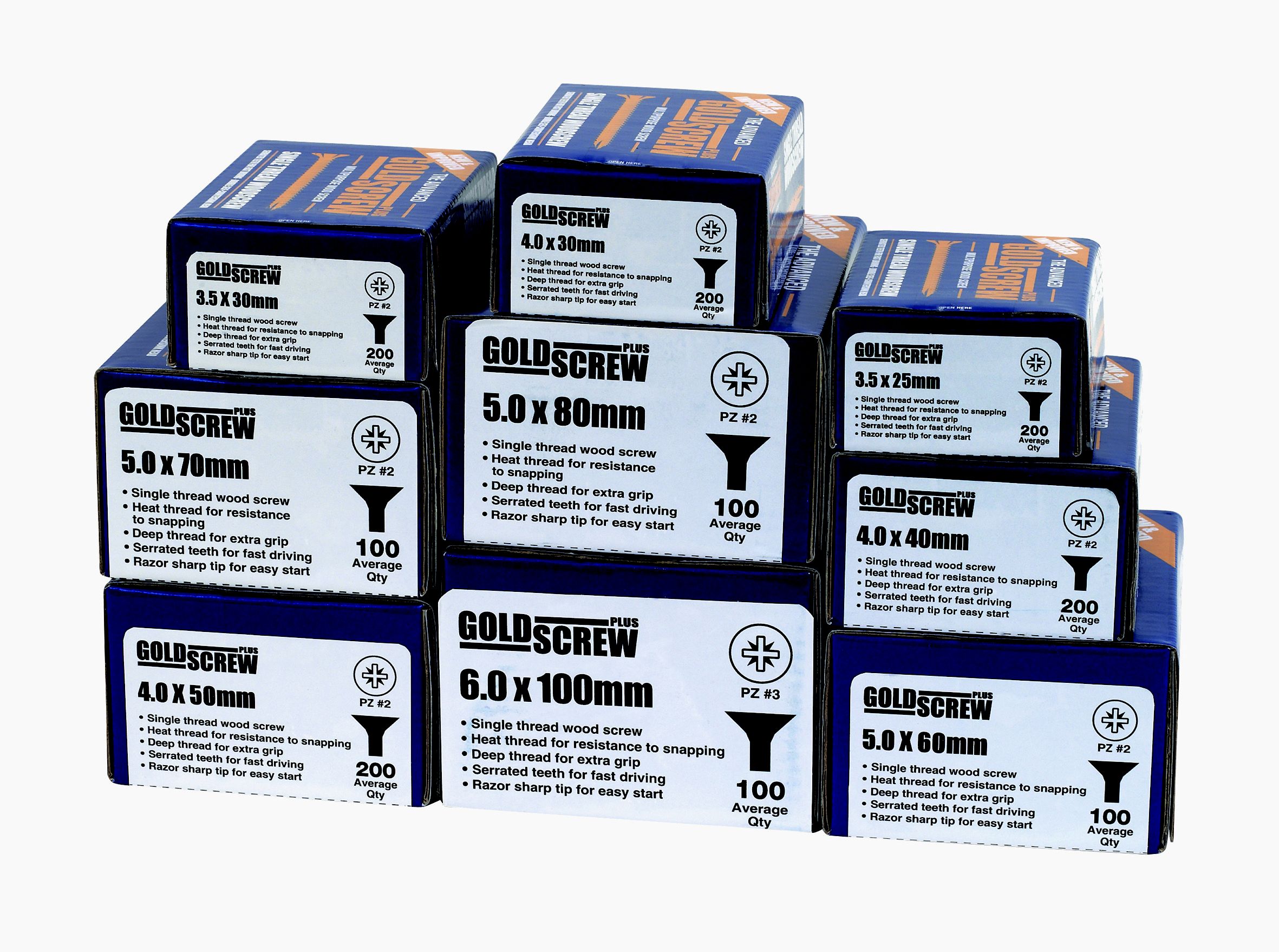 Goldscrew Plus Double self-countersunk Zinc-plated Carbon steel Screws trade case, Pack of 1400