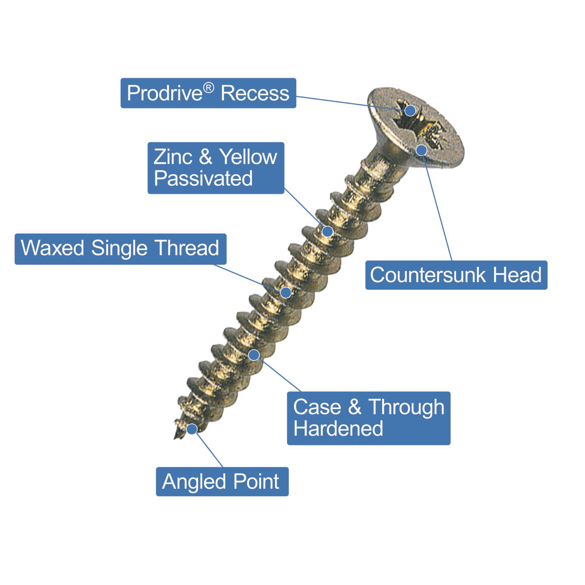Goldscrew PZ Double-countersunk Yellow-passivated Carbon steel Screw (Dia)5mm (L)80mm, Pack of 100