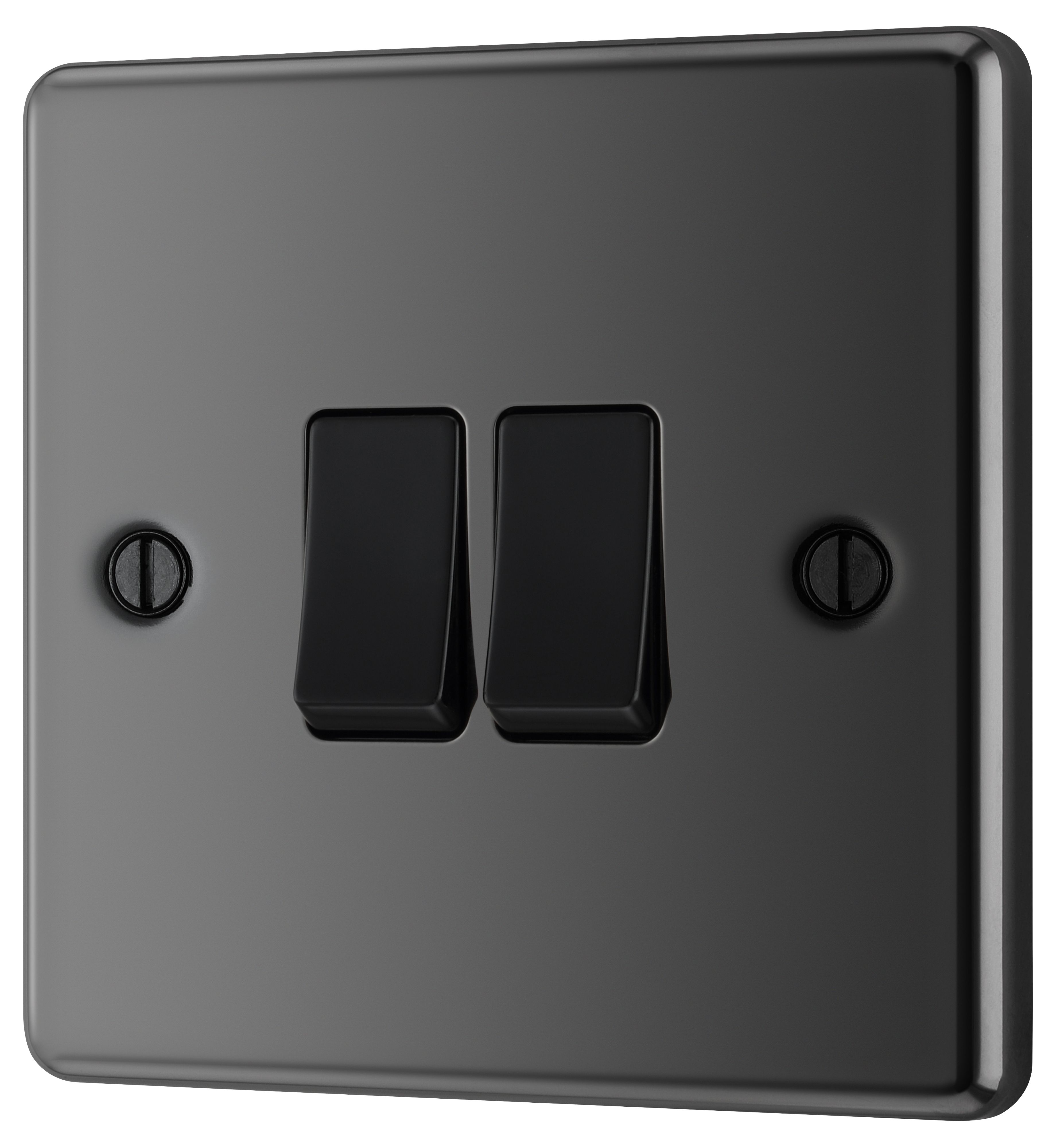 GoodHome 20A 2 way 2 gang Light switch Gloss Black Nickel effect