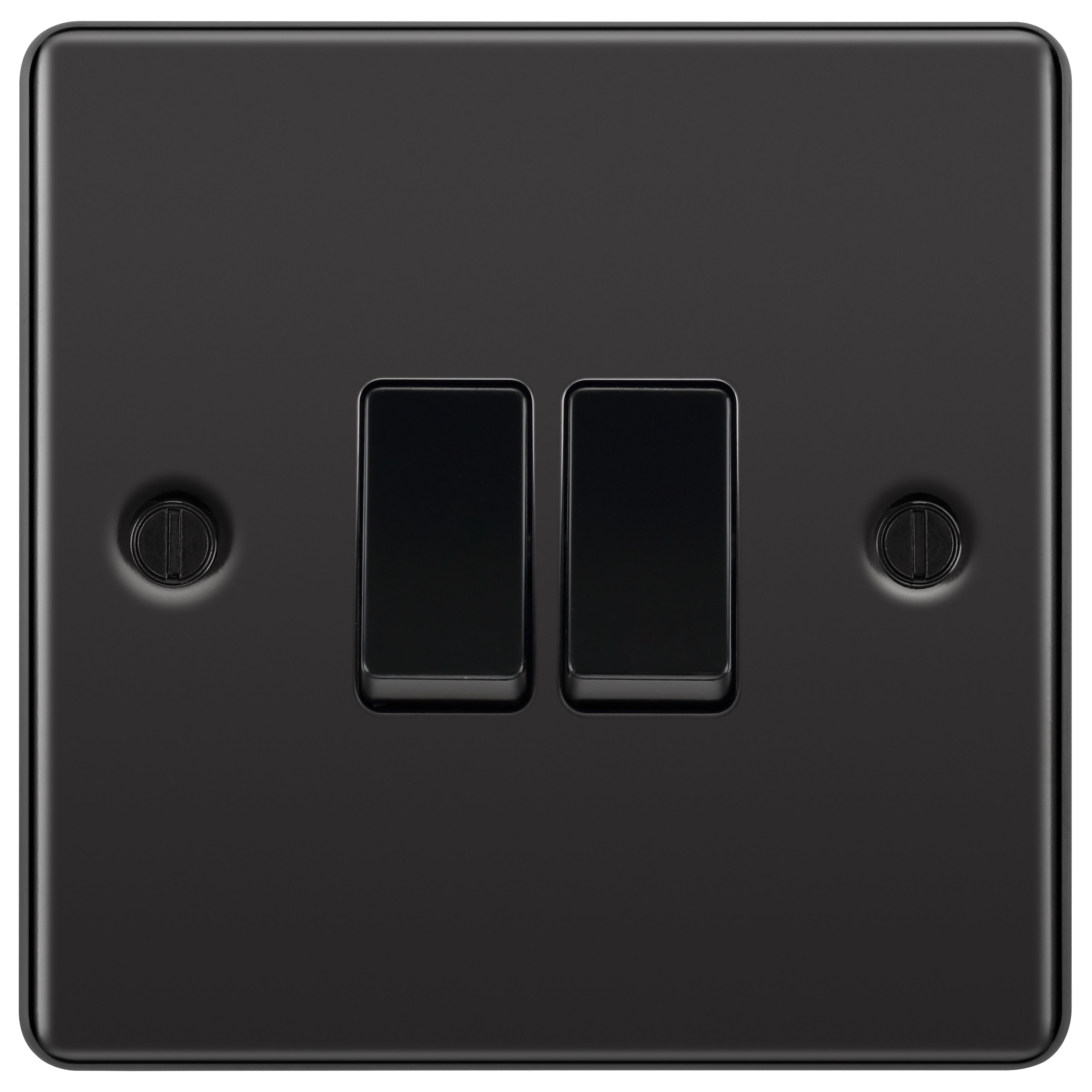 GoodHome 20A 2 way 2 gang Light switch Gloss Black Nickel effect