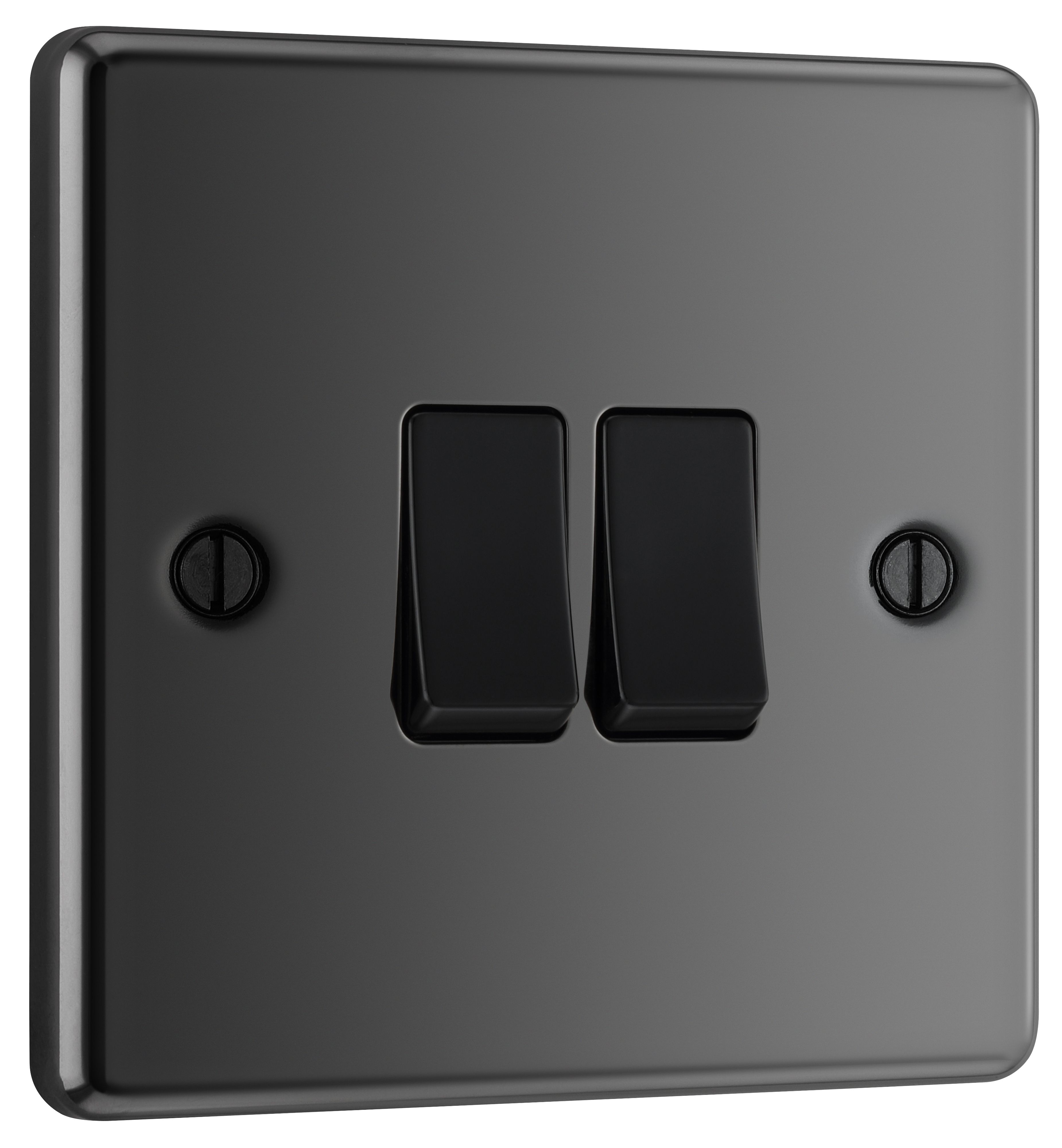 GoodHome 20A 2 way 2 gang Light switch Gloss Black Nickel effect - 3