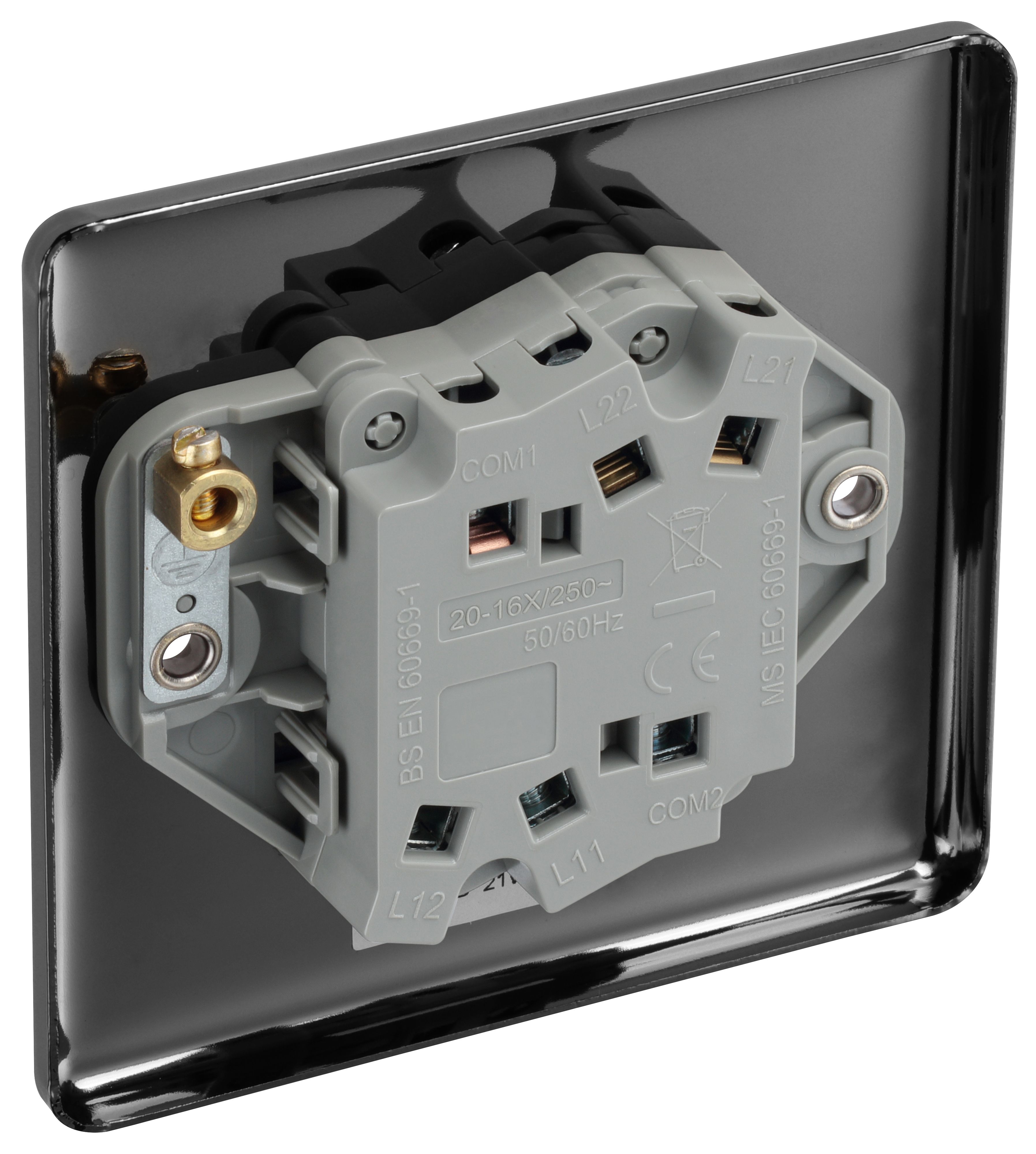 GoodHome 20A 2 way 2 gang Light switch Gloss Black Nickel effect - 6