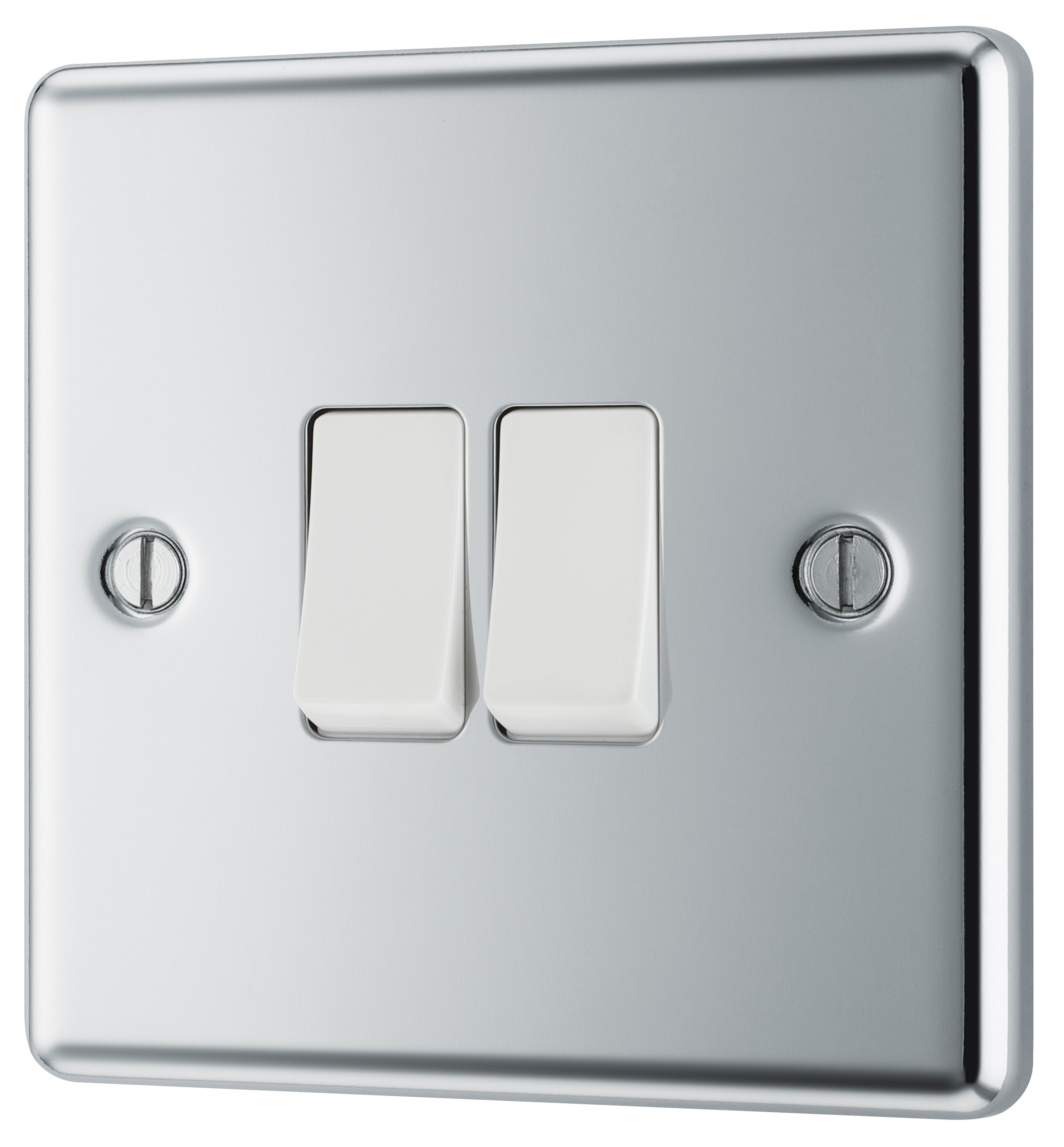 GoodHome 20A 2 way 2 gang Light switch Gloss Chrome effect