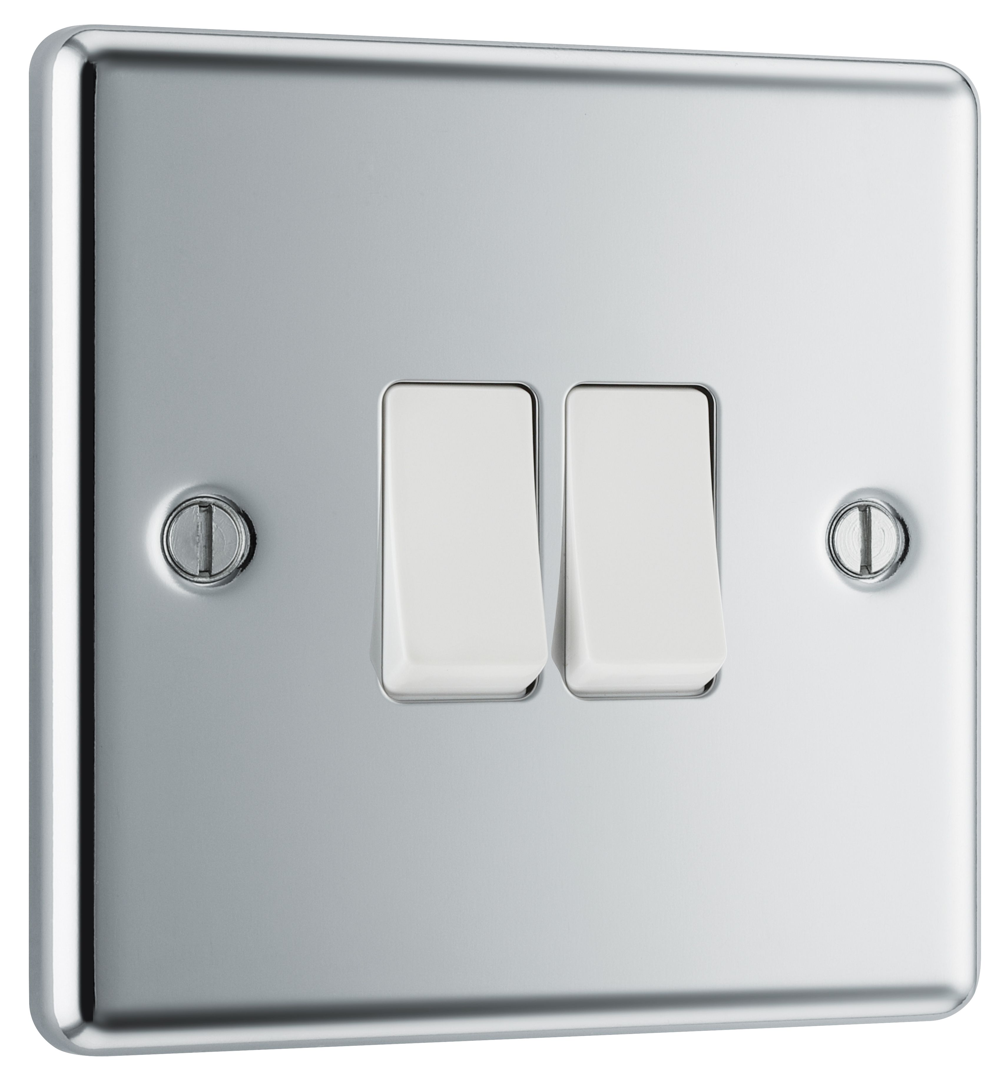 GoodHome 20A 2 way 2 gang Light switch Gloss Chrome effect