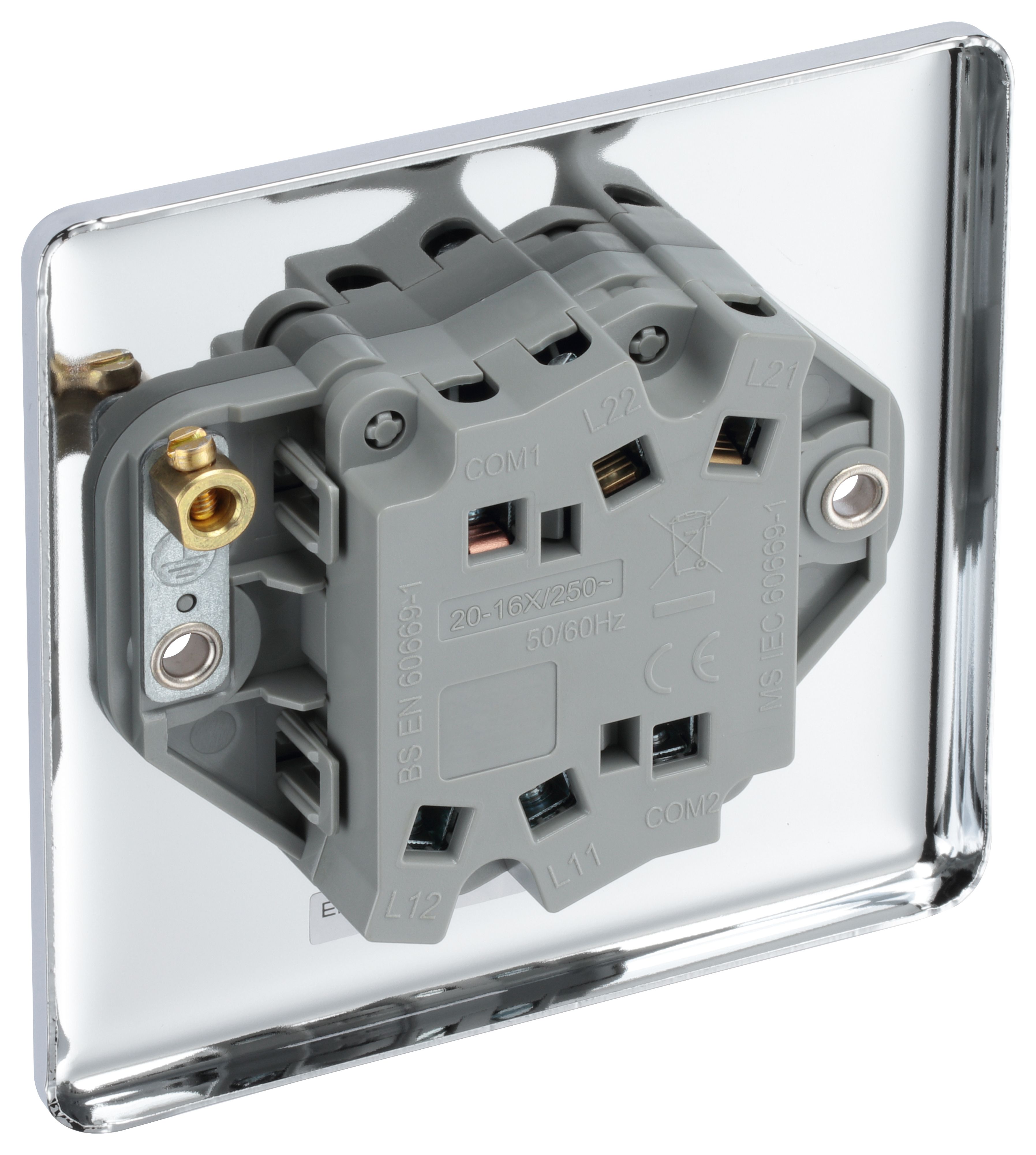 GoodHome 20A 2 way 2 gang Light switch Gloss Chrome effect
