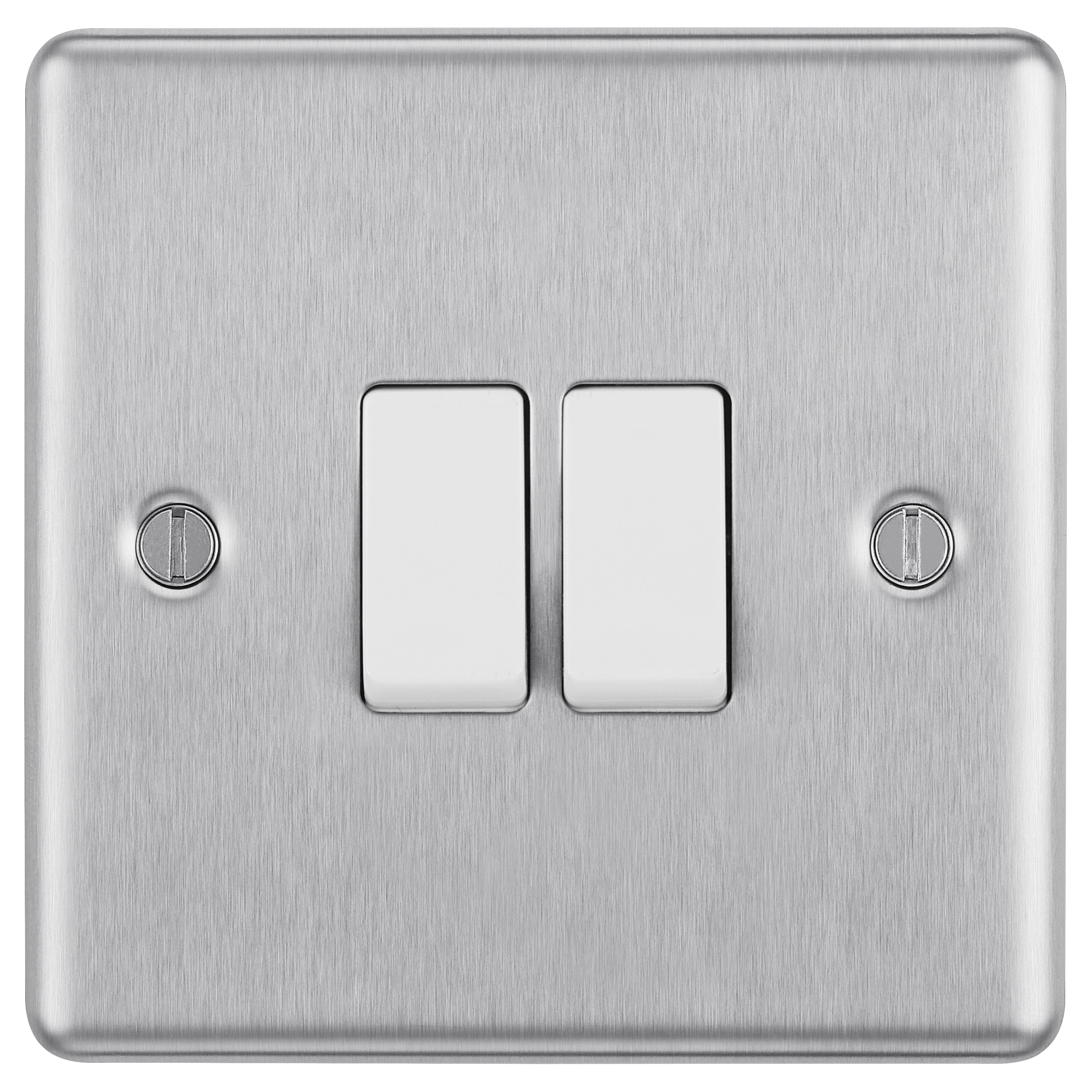 GoodHome 20A 2 way 2 gang Light switch Matt Steel effect