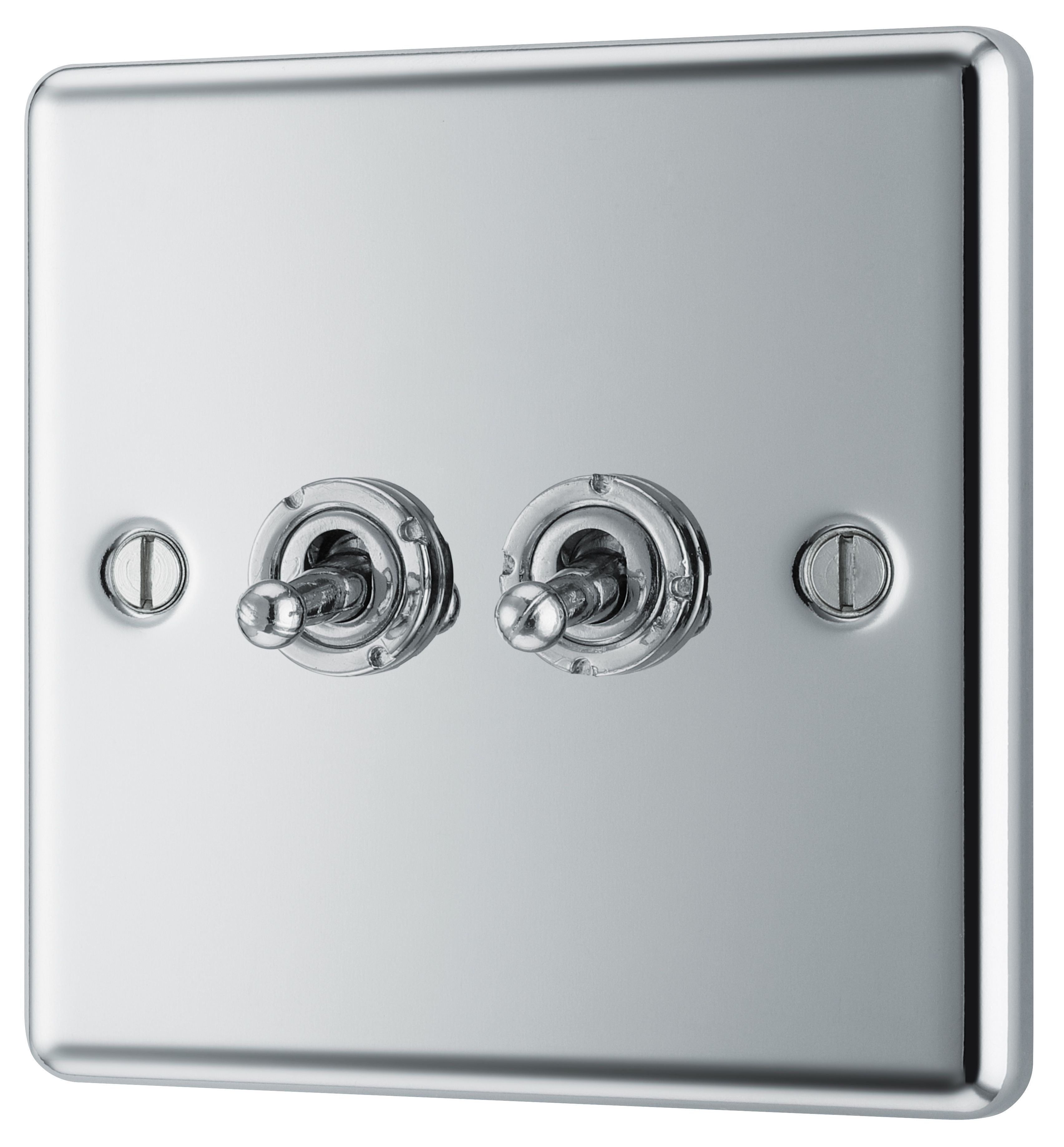 GoodHome 20A 2 way 2 gang Toggle switch Gloss Chrome effect