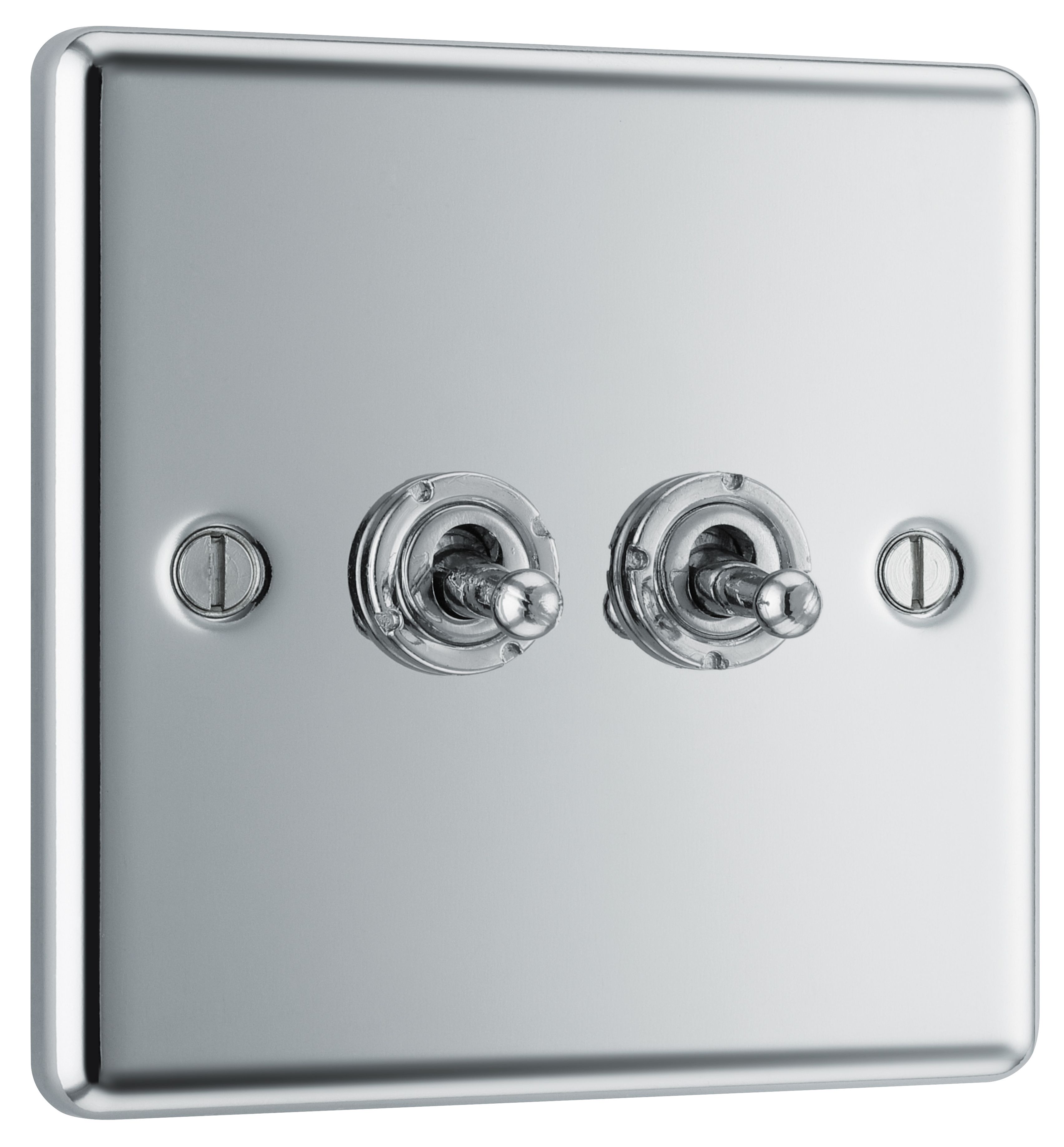 GoodHome 20A 2 way 2 gang Toggle switch Gloss Chrome effect
