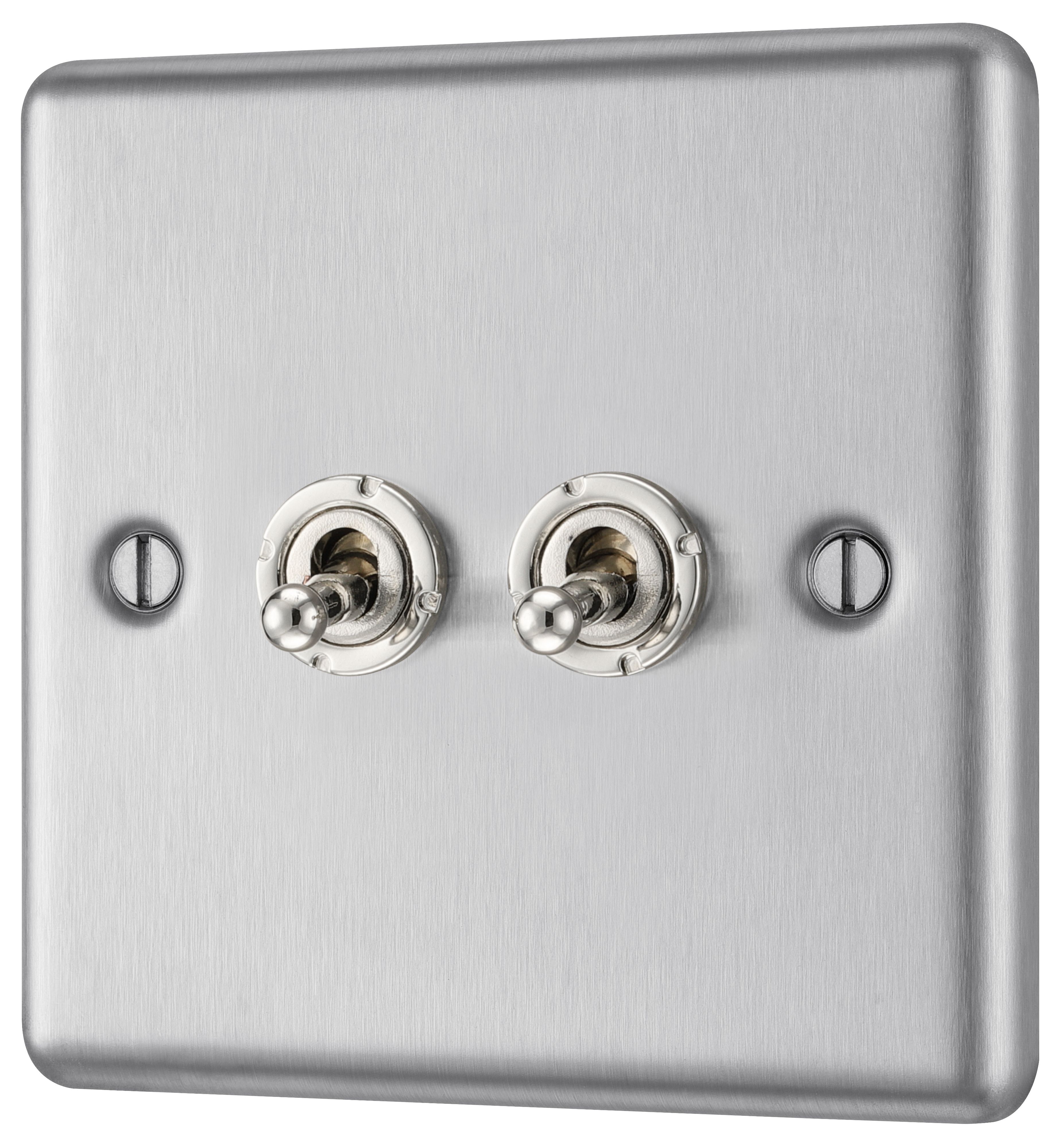 GoodHome 20A 2 way 2 gang Toggle switch Matt Steel effect