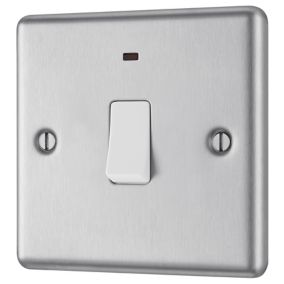 GoodHome 20A Brushed Steel Rocker Raised rounded Control switch with LED Indicator