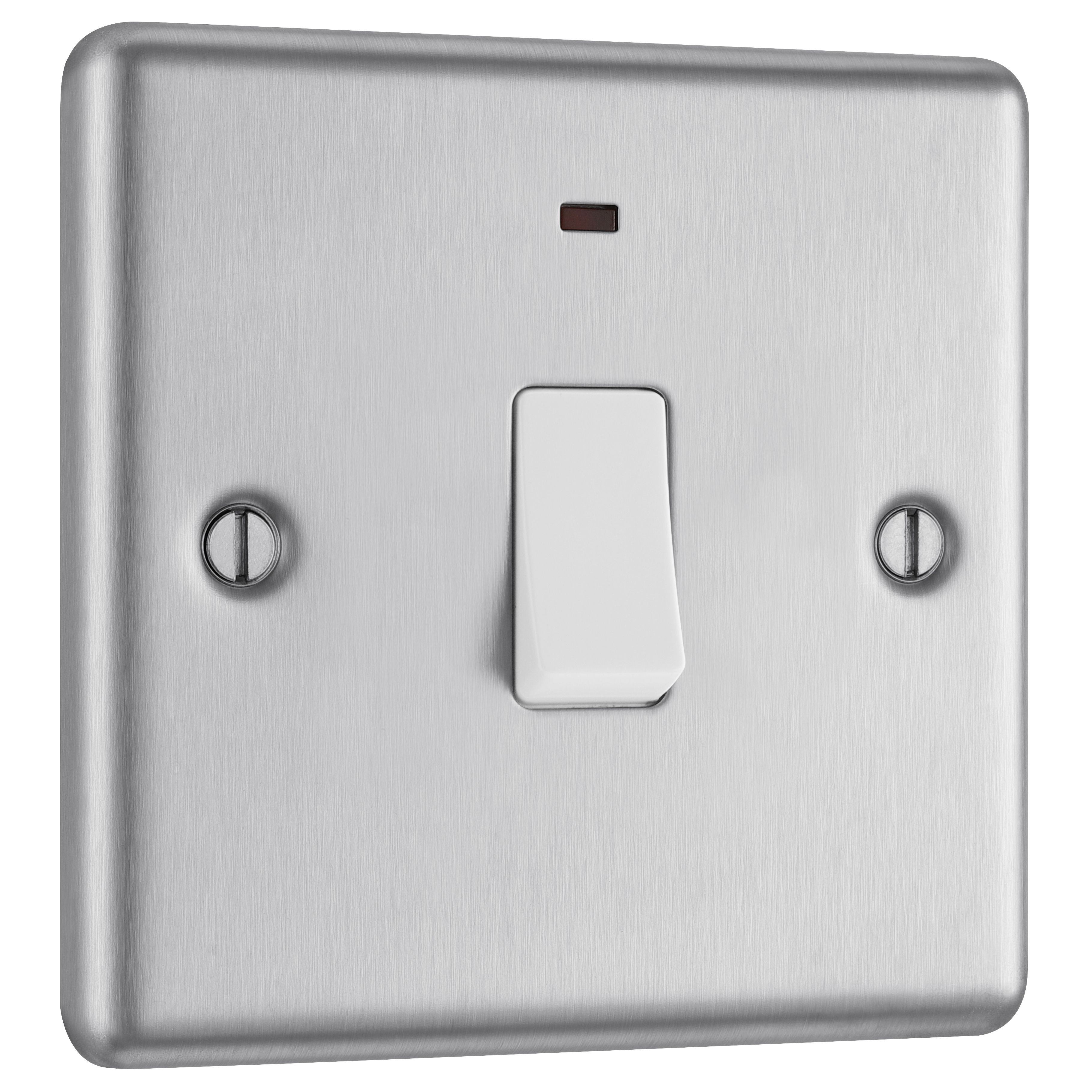 GoodHome 20A Rocker Raised rounded Control switch with LED indicator Steel effect - 3