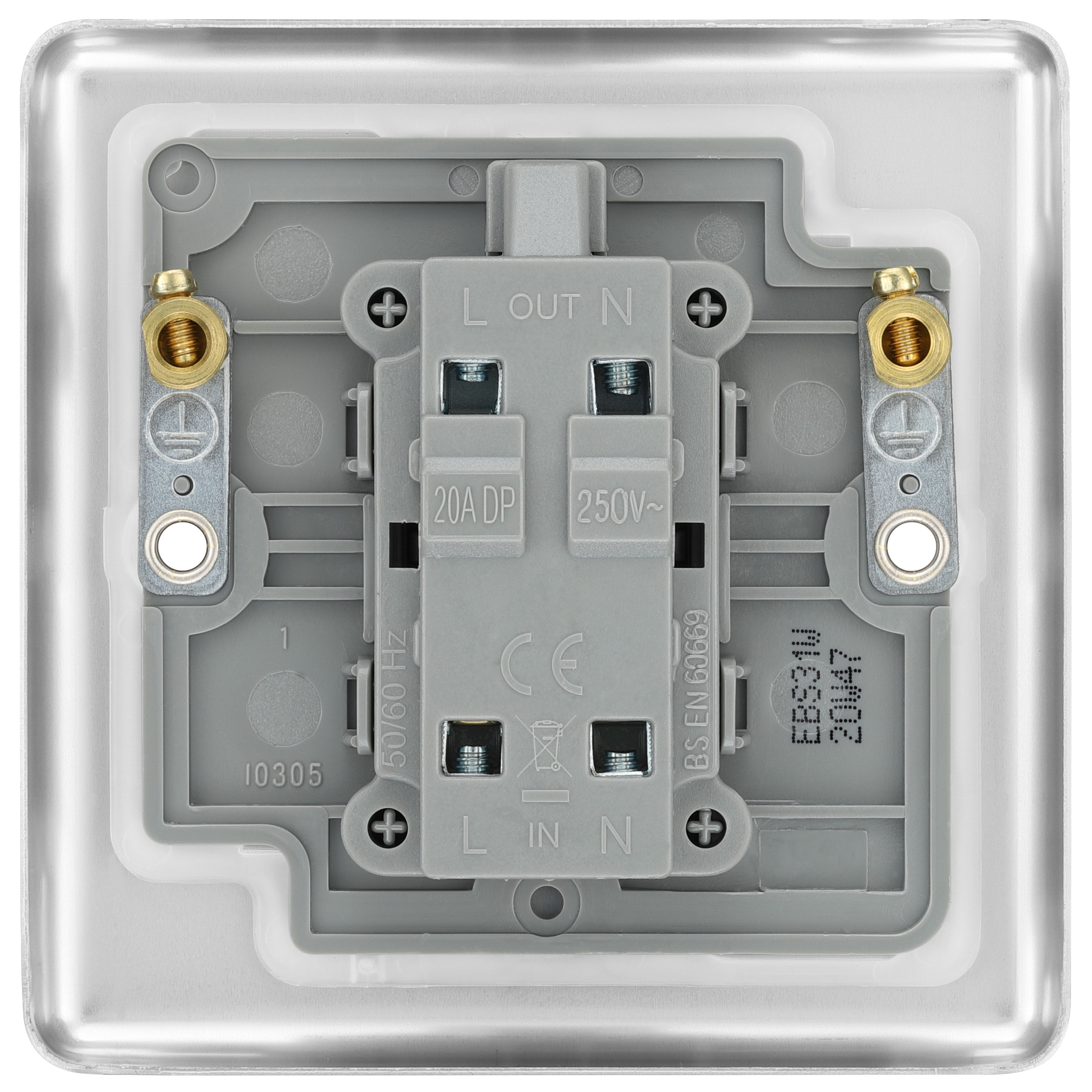 GoodHome 20A Rocker Raised rounded Control switch with LED indicator Steel effect - 4
