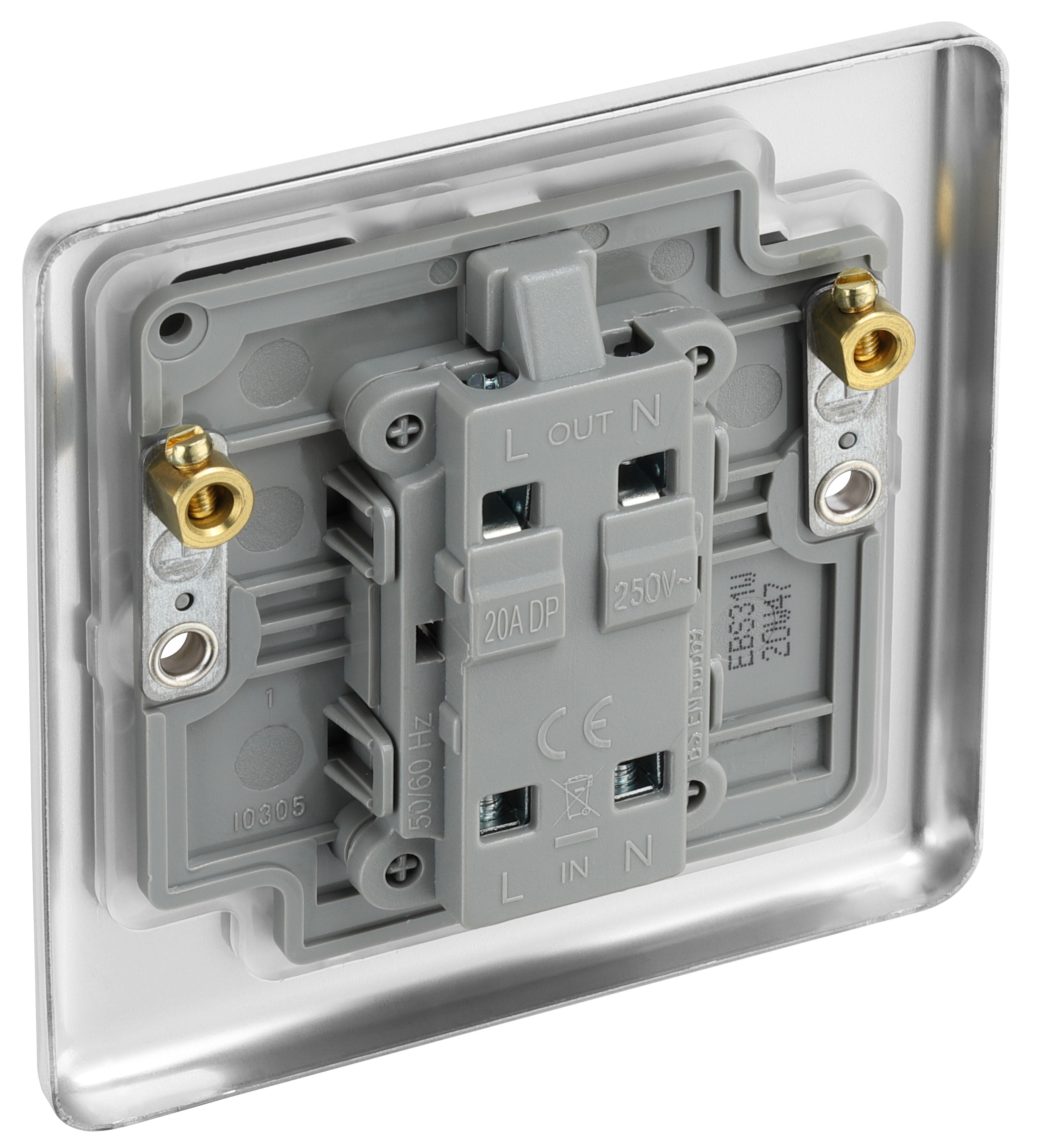 GoodHome 20A Rocker Raised rounded Control switch with LED indicator Steel effect - 6