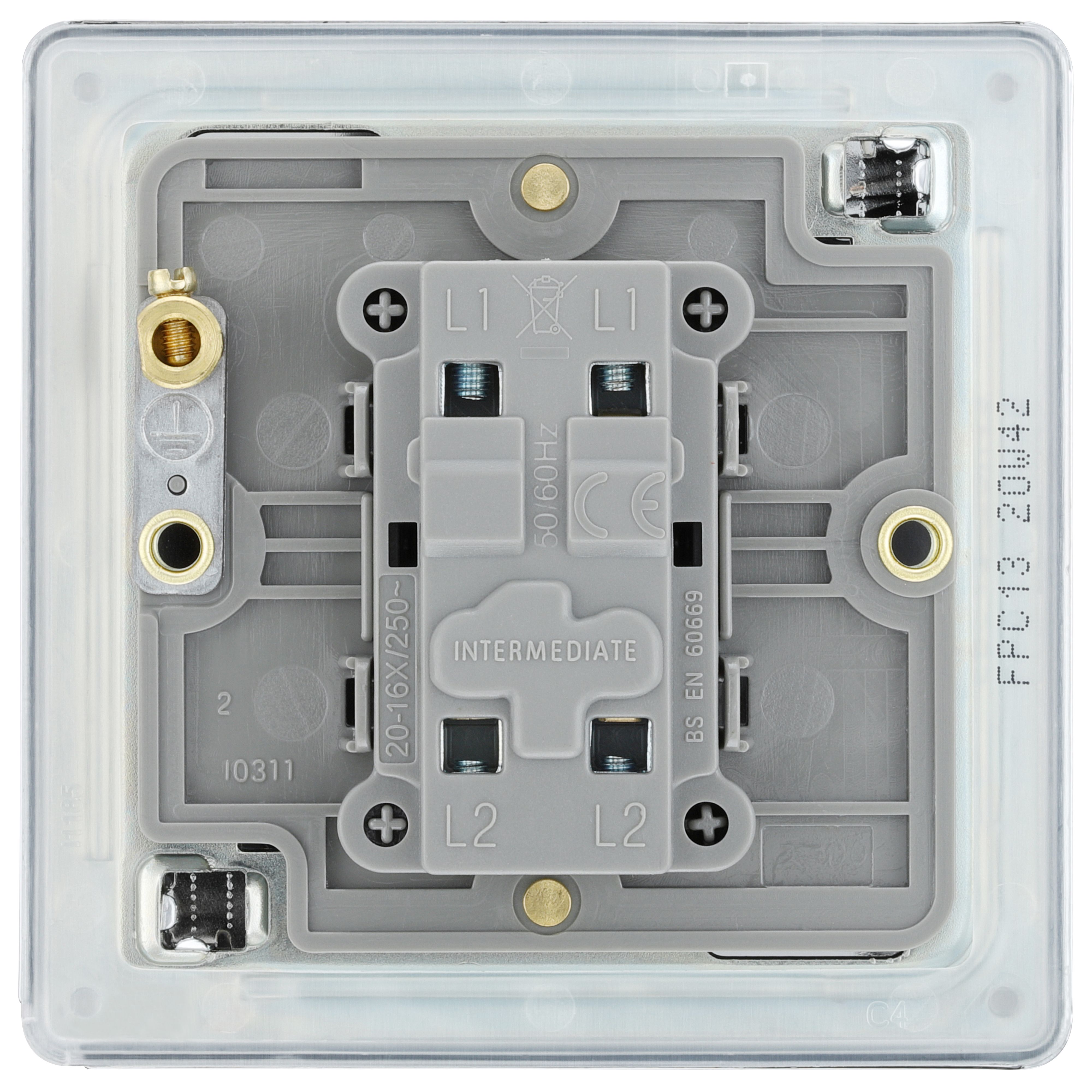 GoodHome 20A Single 2 way Flat Screwless Intermediate switch Gloss Chrome effect
